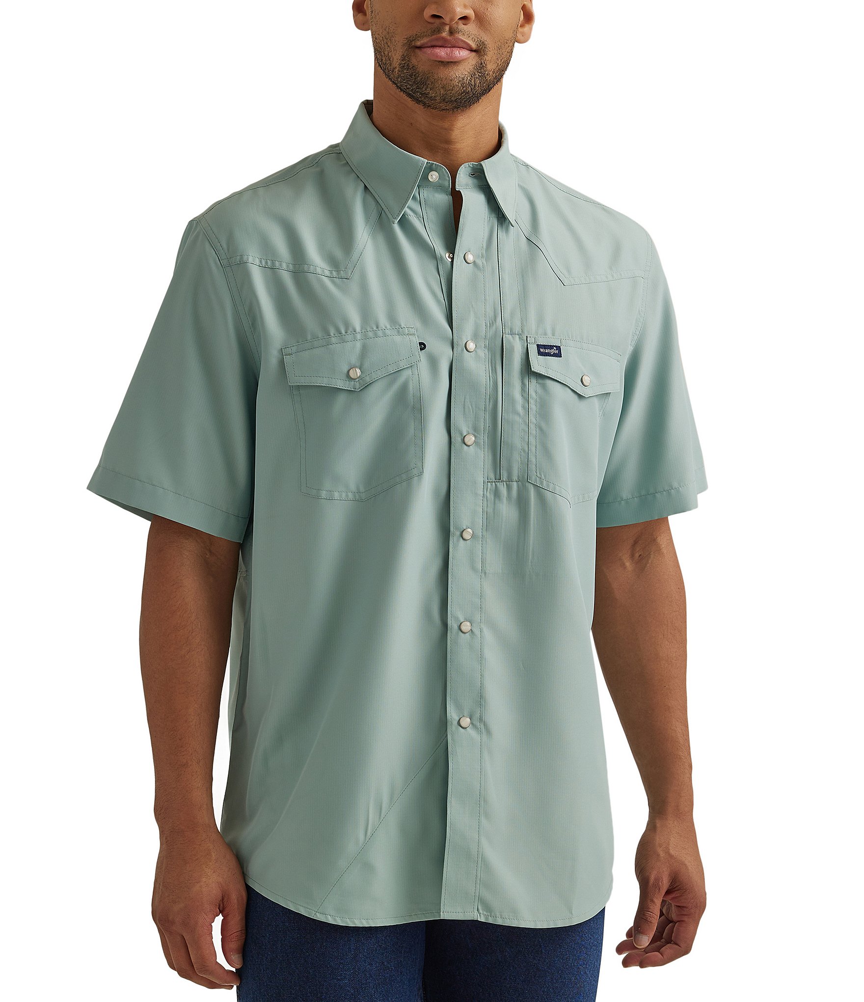 Wrangler® Short Sleeve Snap Front Solid Performance Shirt | Dillard's