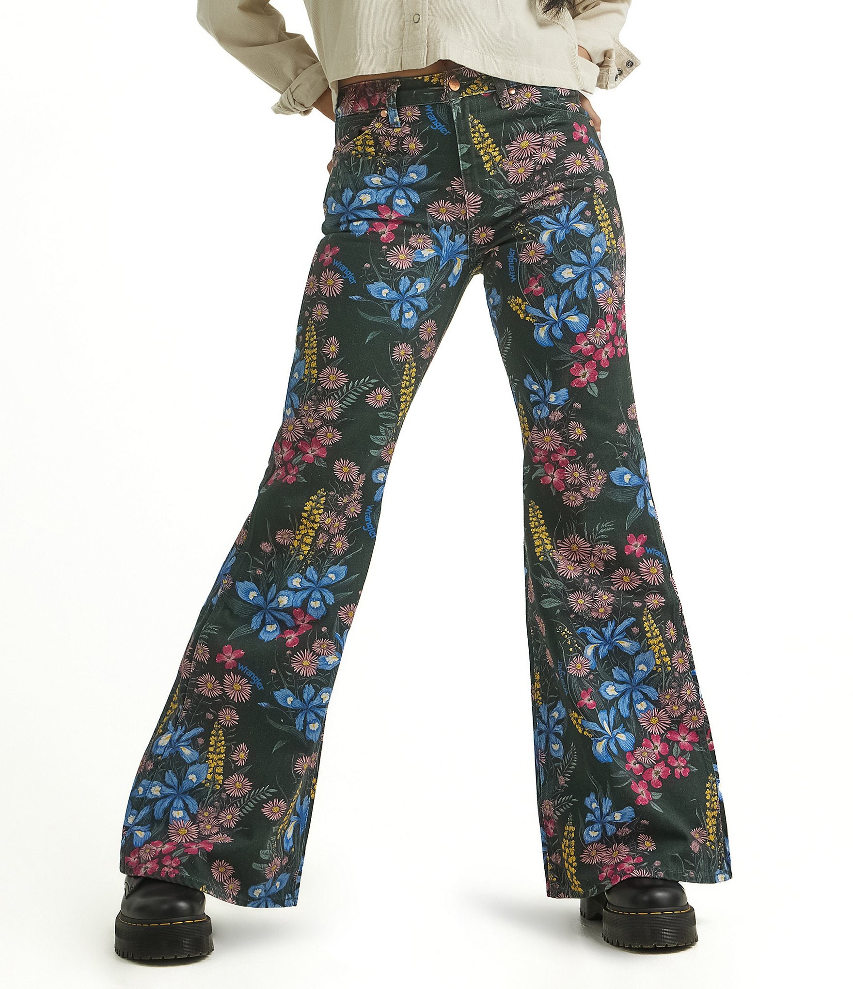 Wrangler Wanderer Floral Print High Rise Wide Leg Denim Jeans