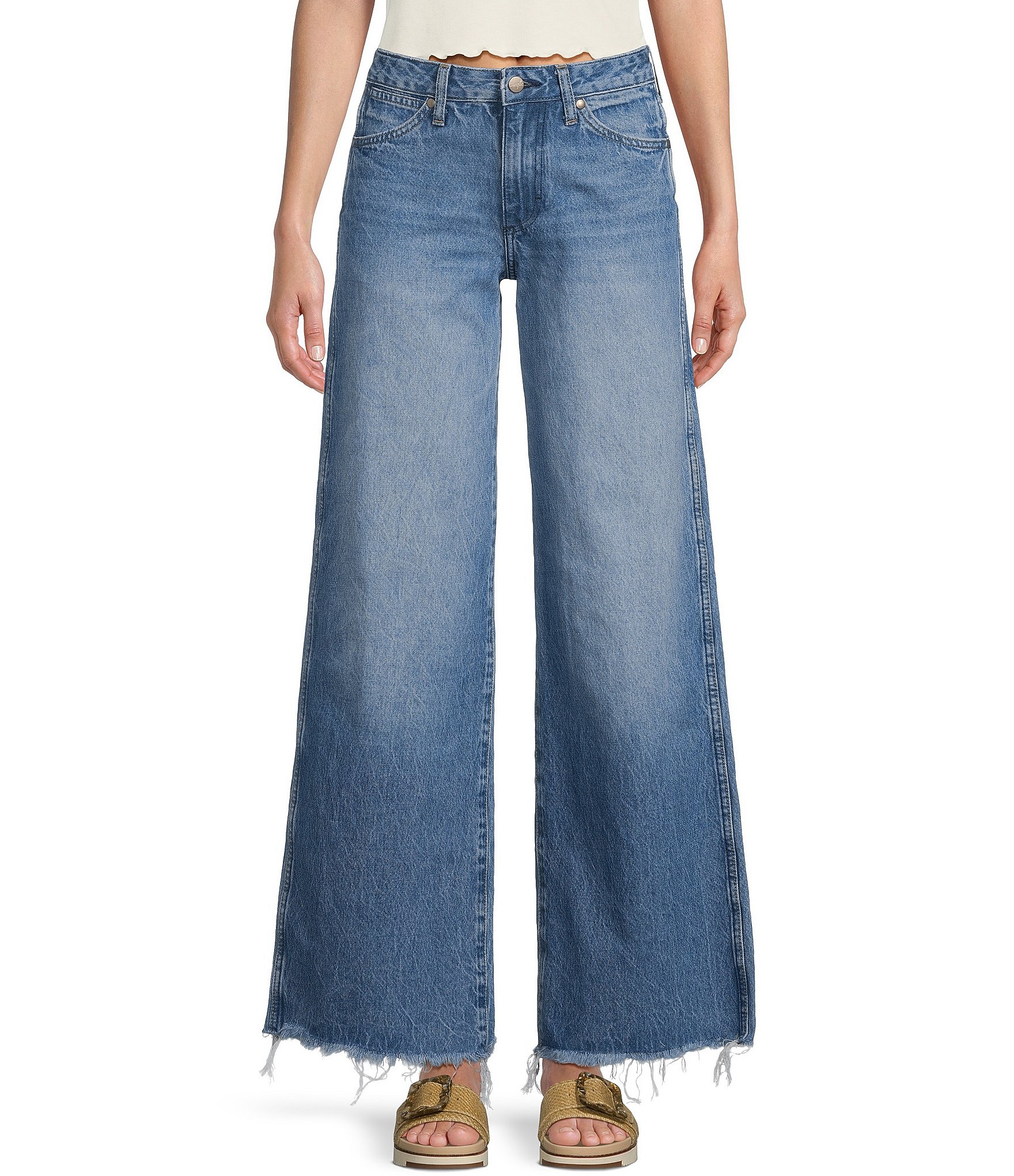 Wrangler Worldwide Denim Mid Rise Frayed Hem Wide Leg Jeans | Dillard's
