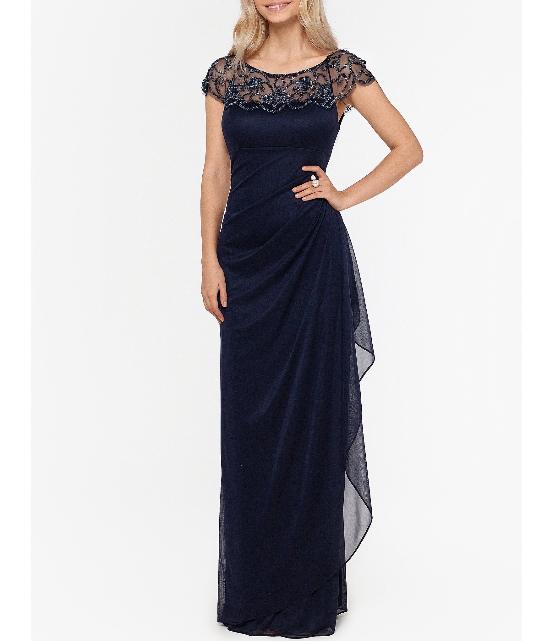 dillards navy blue long dresses