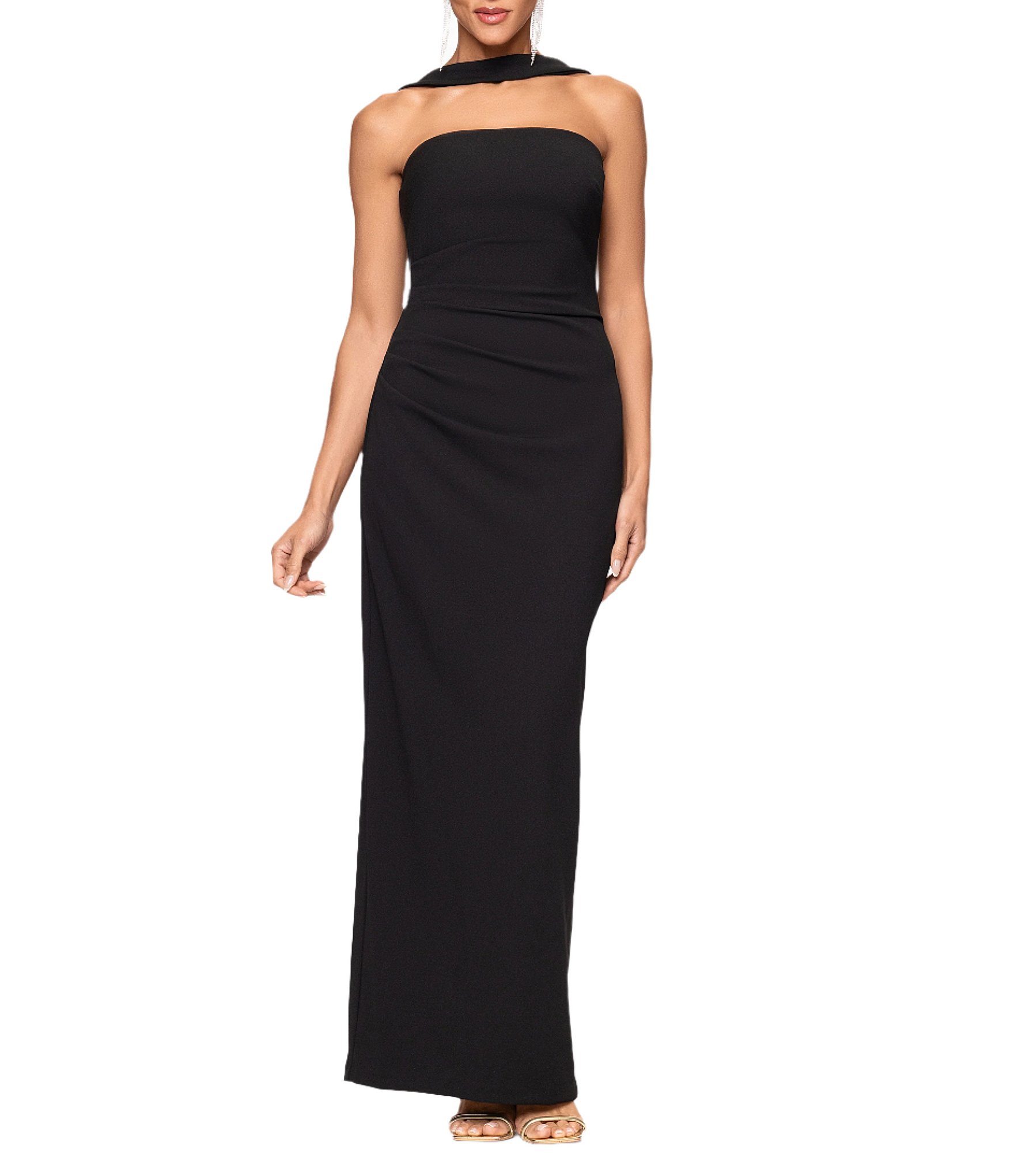 Xscape Halter Gown Xscape Evenings Ruffle Detail Crepe Halter Neck High-Low  Gown L