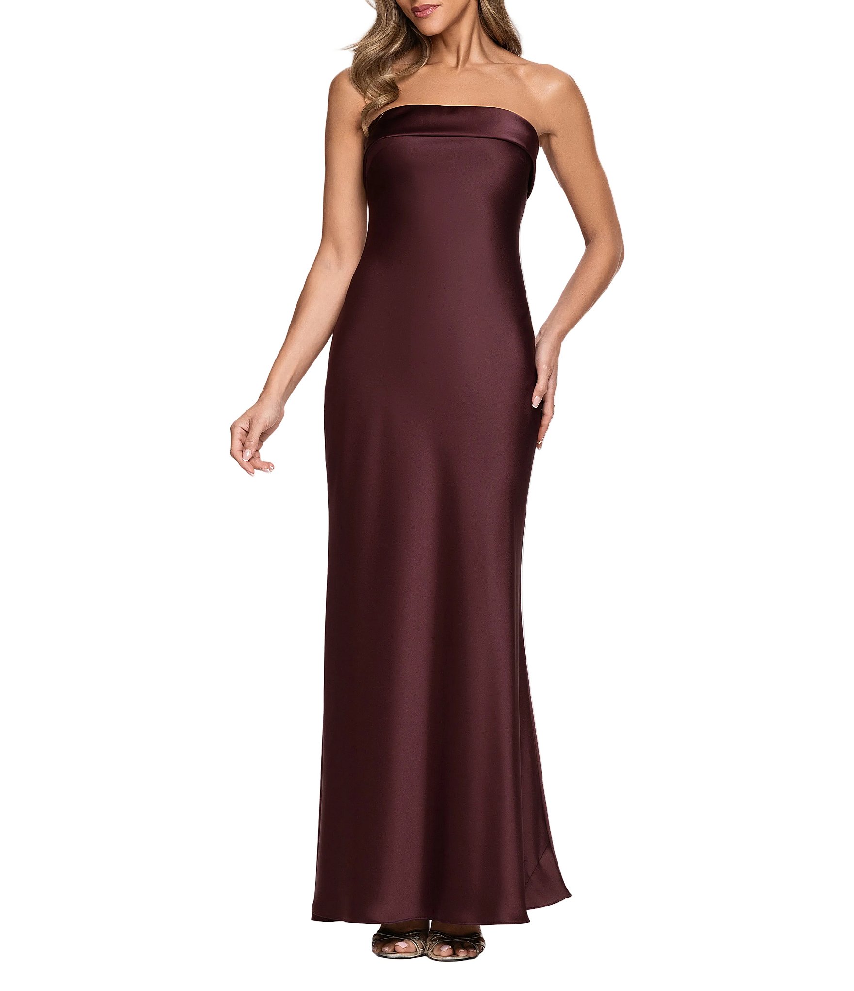 strapless brown satin dress Strapless Open Cowl Back Gown – Cotton Candy LA main image 1