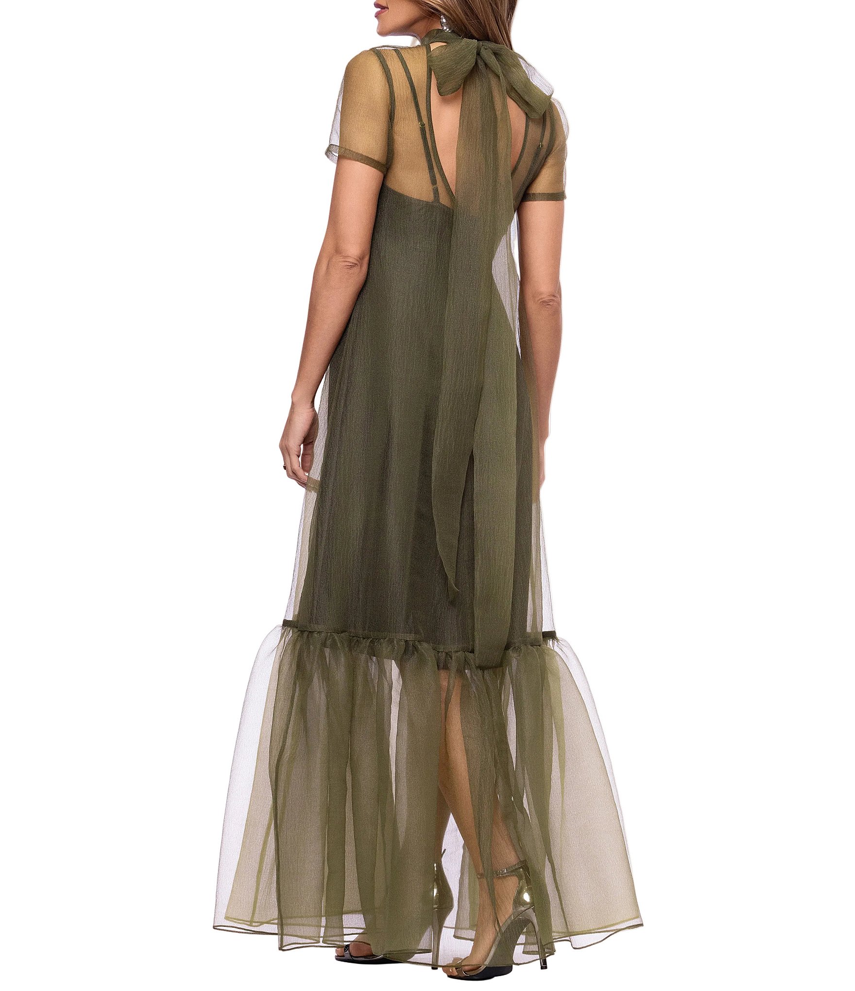 Xscape Mock Neck Organza Maxi Dress