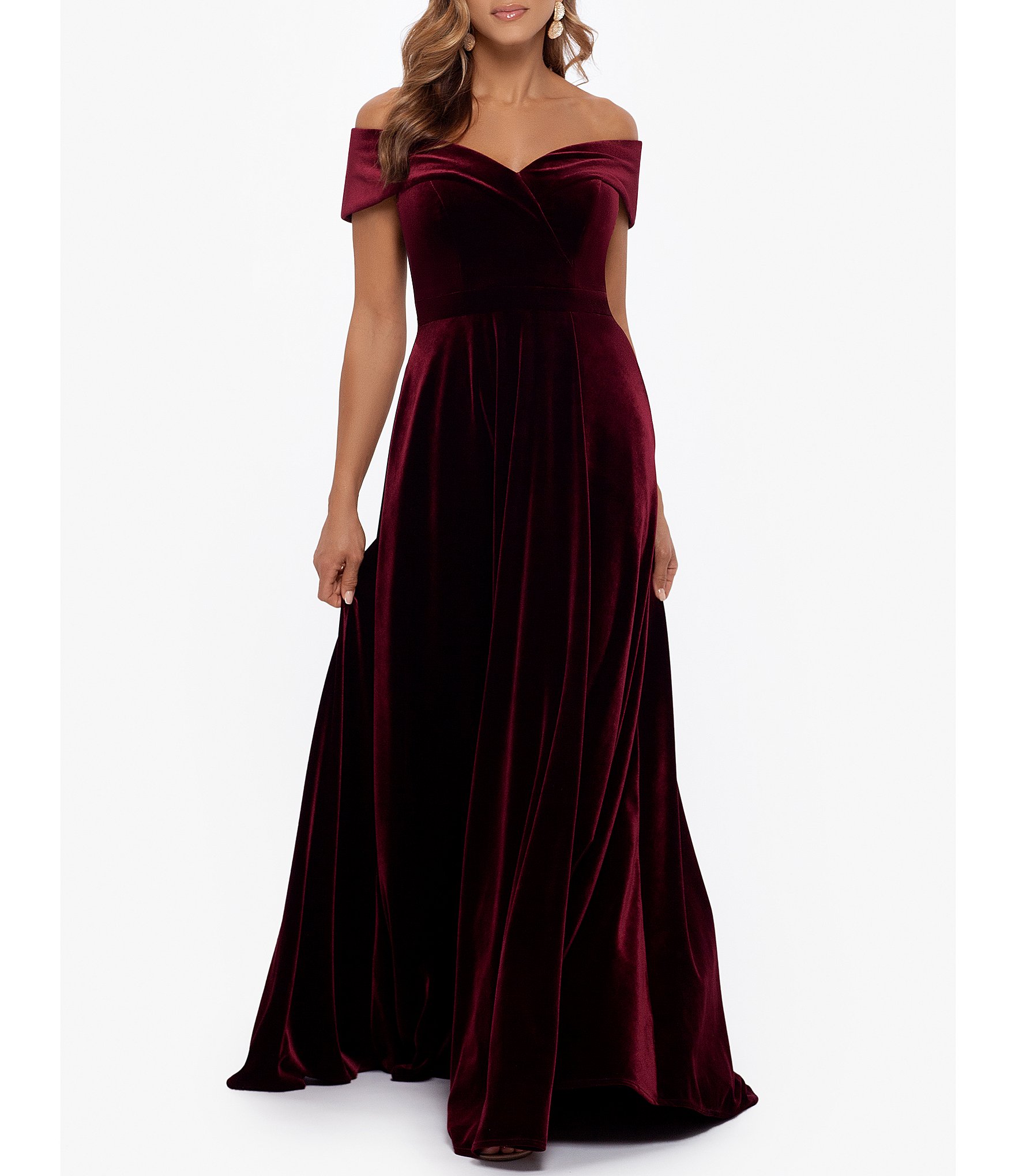 Omaria Burgundy Velvet Off Shoulder Corset Dress – Miss Circle