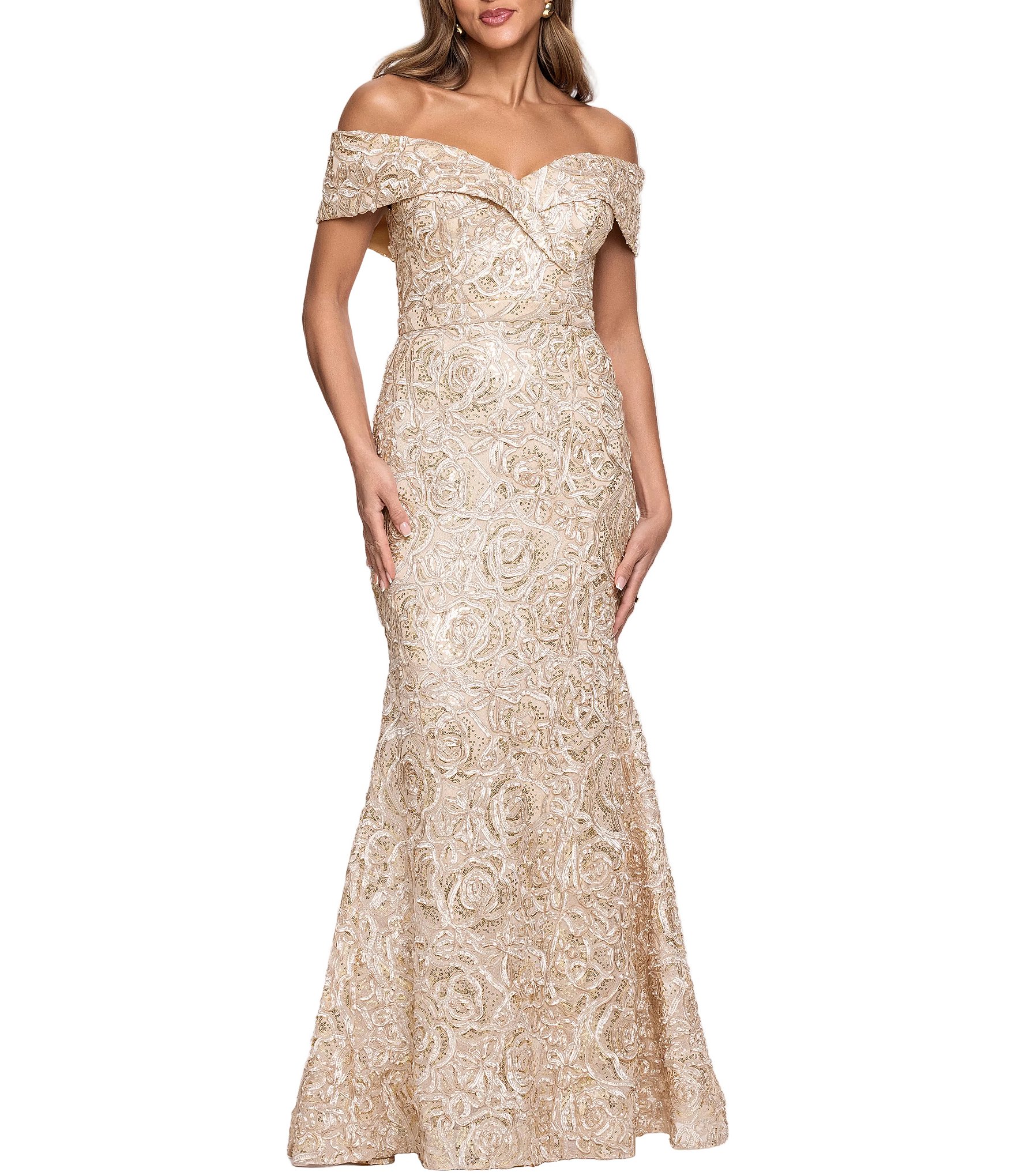 Xscape Off-the-Shoulder Soutache Long Gown
