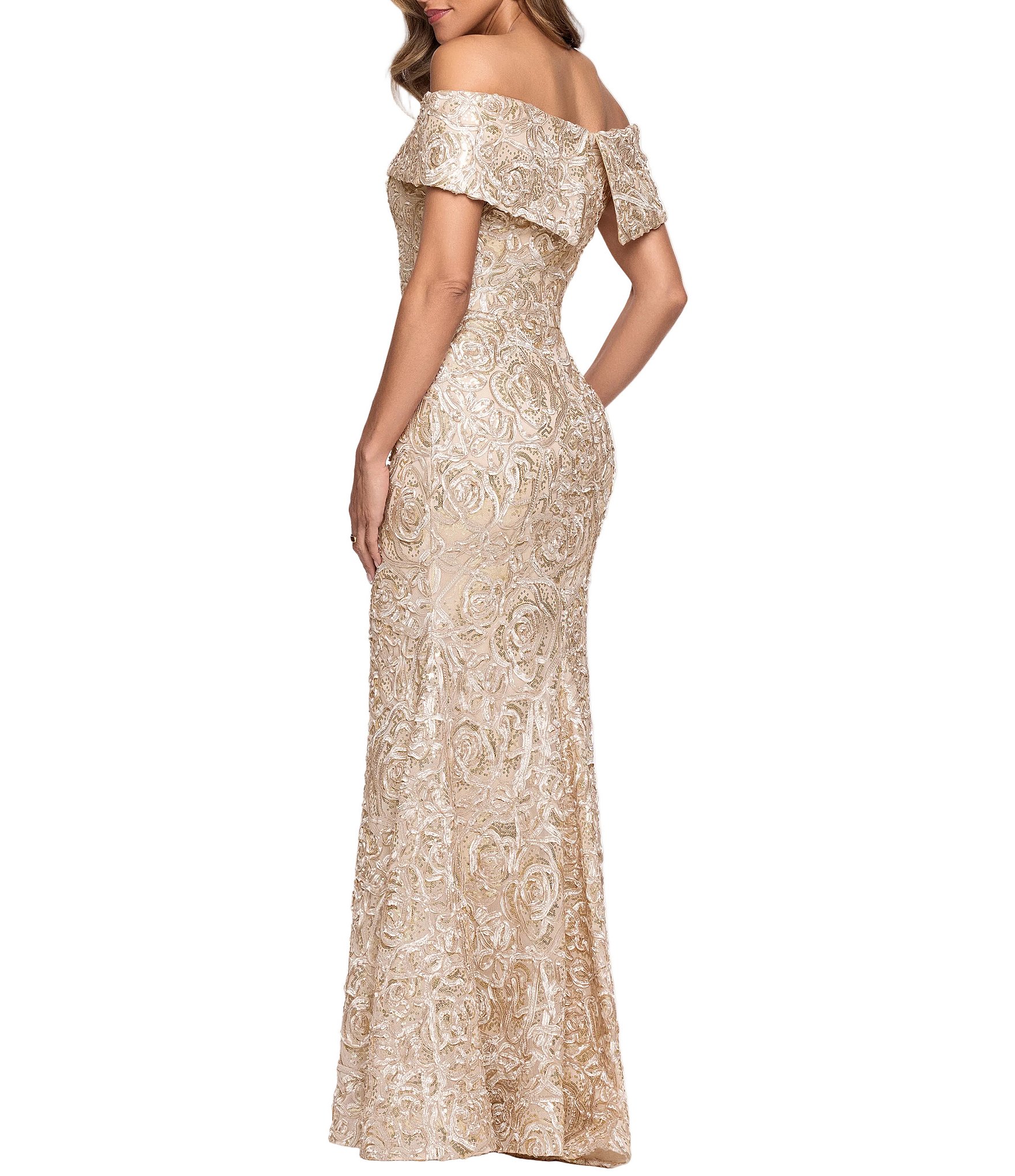 Xscape Off-the-Shoulder Soutache Long Gown