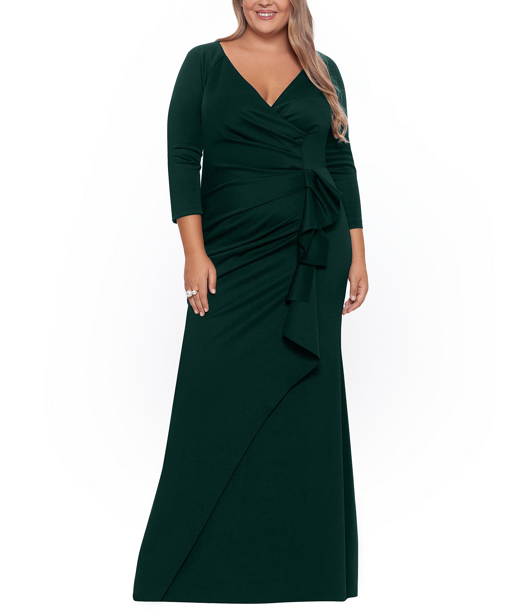 Xscape Plus Size Long Sleeve Surplice V Neck Side Ruching Long Dress Dillards 2350