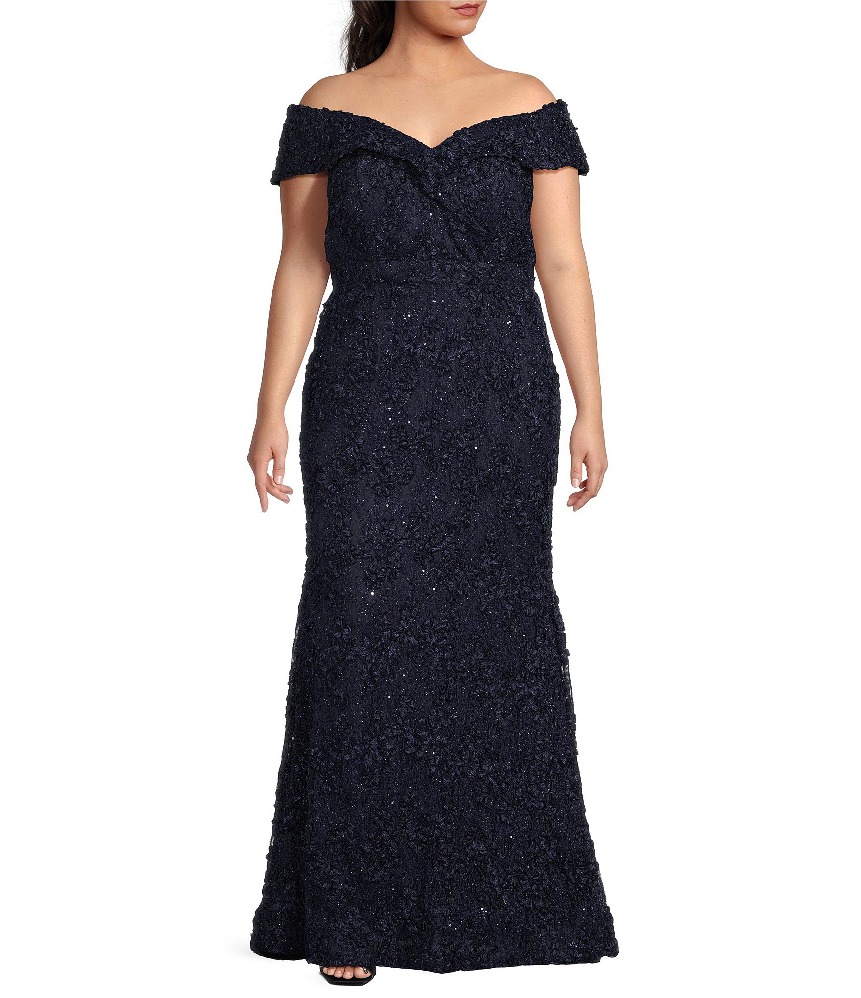 Xscape Plus Size Sweetheart Off The Shoulder Embroidered Lace Gown