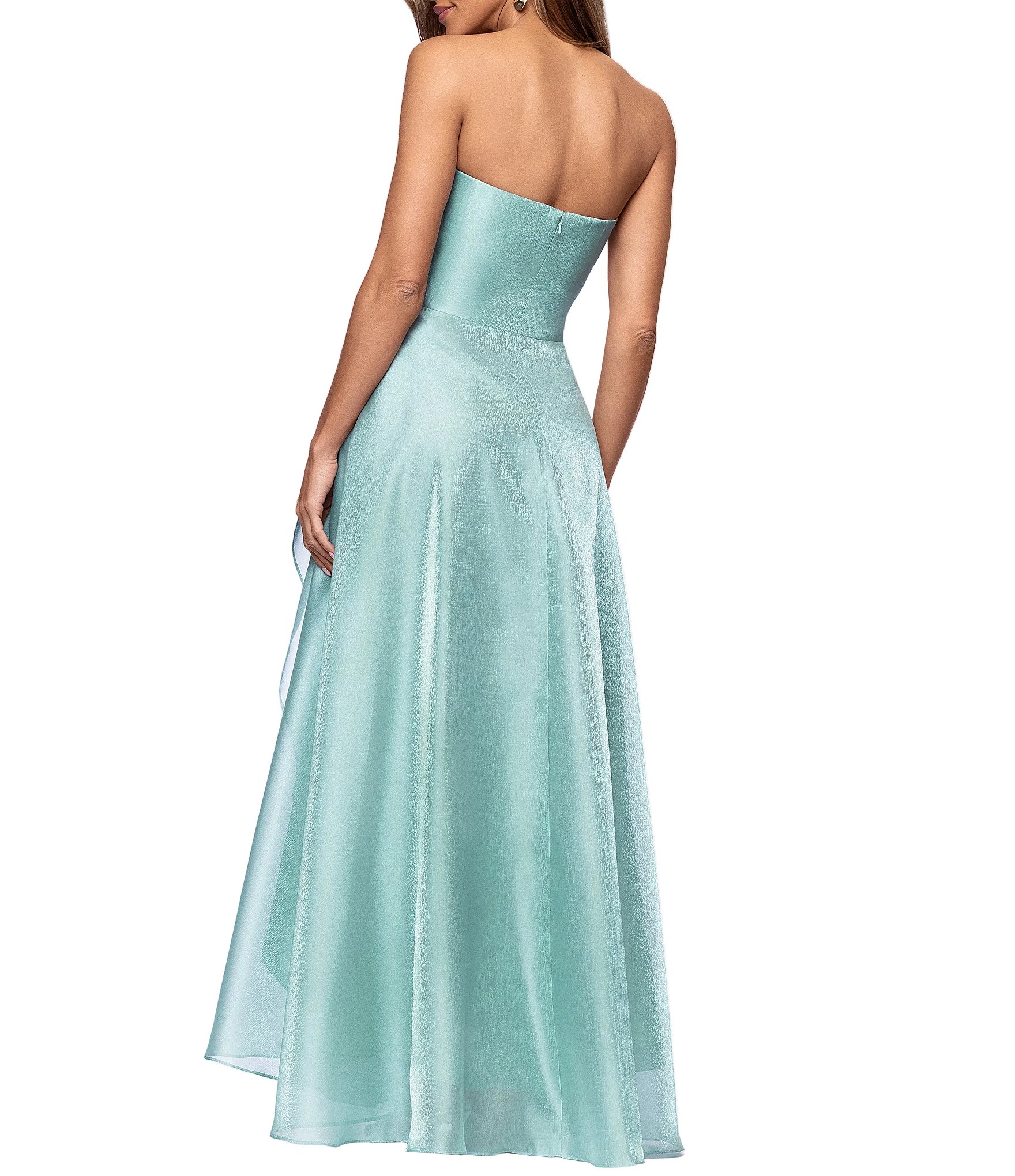Xscape Strapless Organza Ruffle Gown
