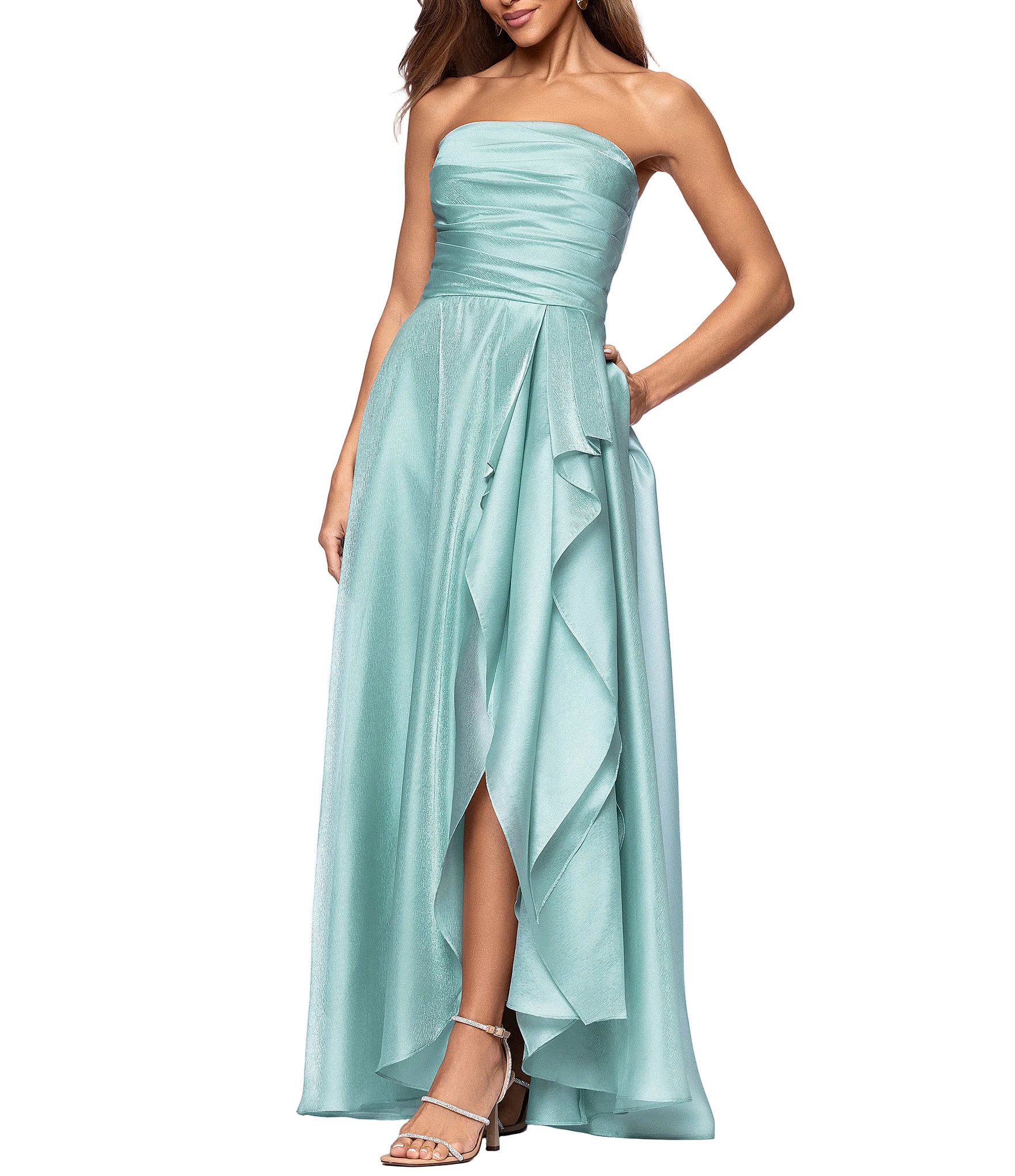 Xscape Strapless Organza Ruffle Gown