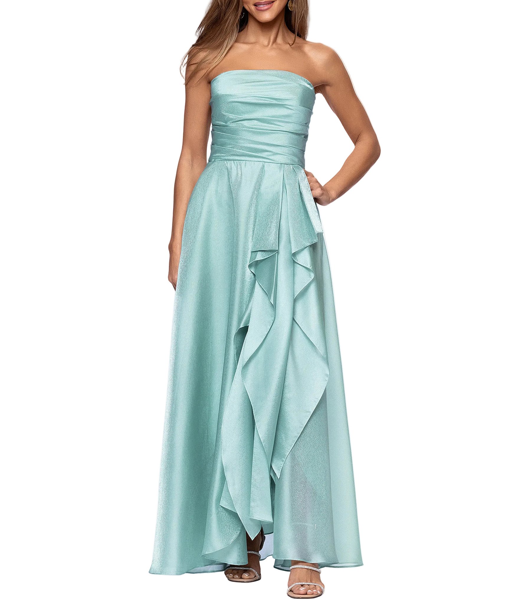Xscape Strapless Organza Ruffle Gown