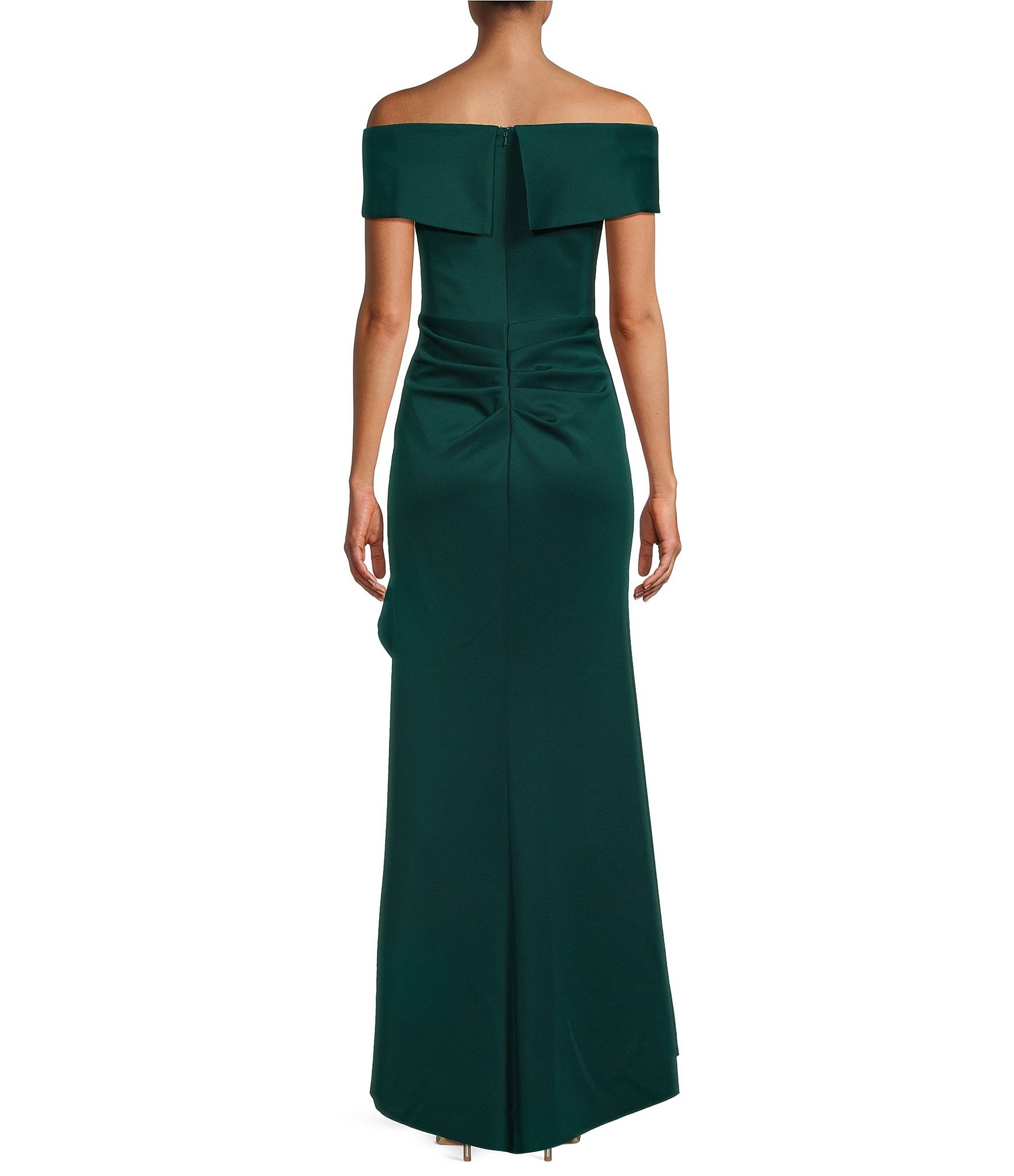 Xscape Stretch Off-the-Shoulder Short Sleeve Mermaid Gown with Ruffle