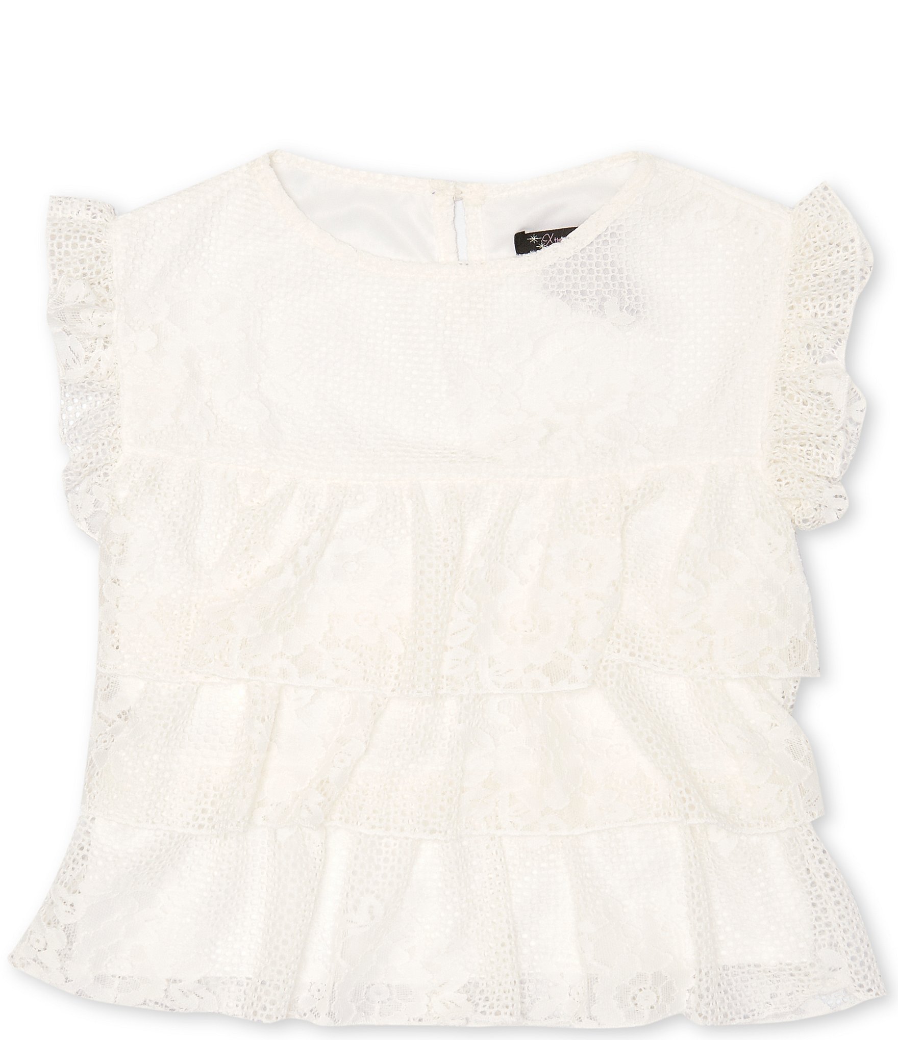 Xtraordinary Big Girls 7-16 Flutter-Cap-Sleeve Tiered Lace Top | Dillard's