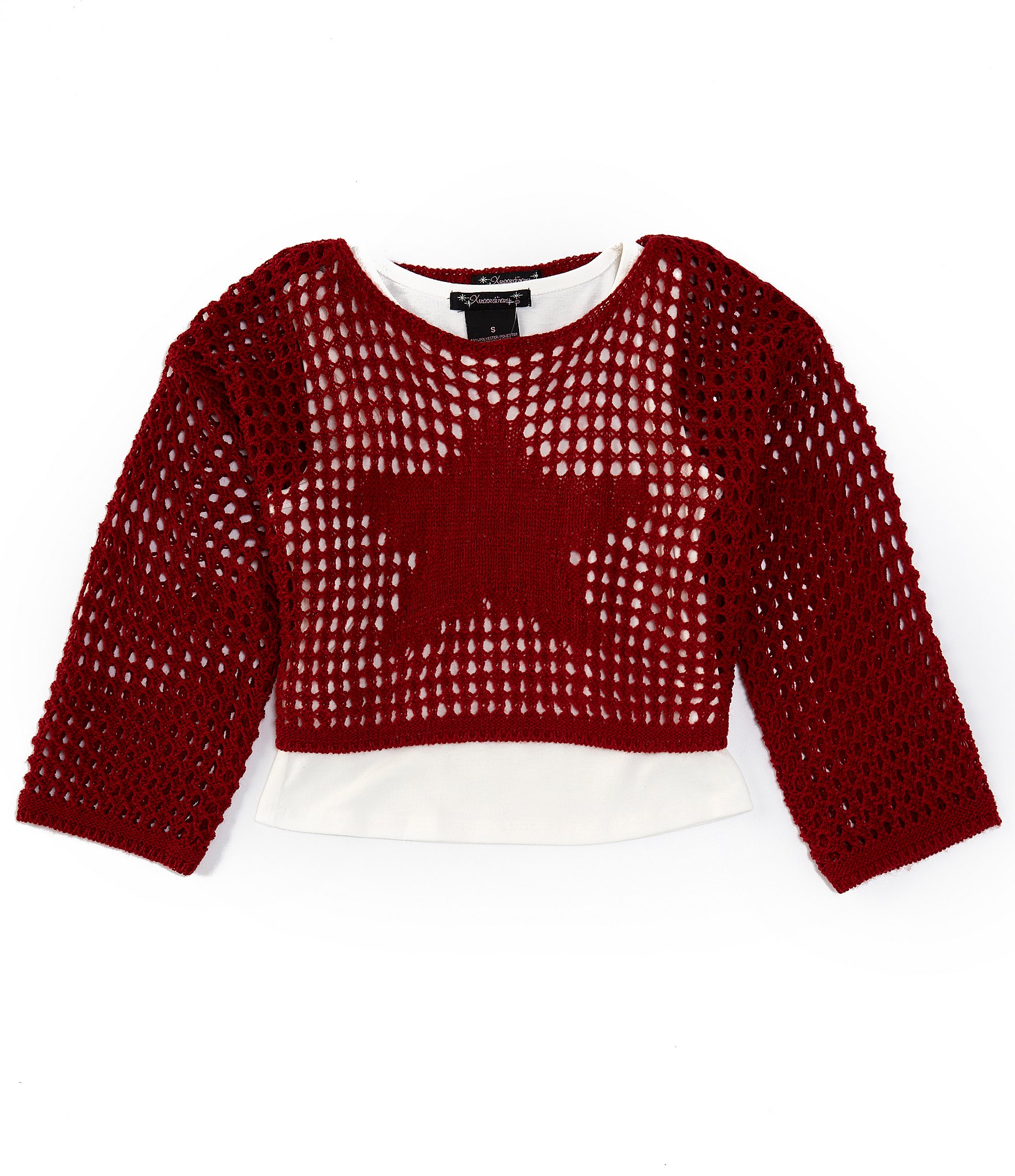 Xtraordinary Big Girls 7 16 Long Sleeve Crocheted Top And Solid