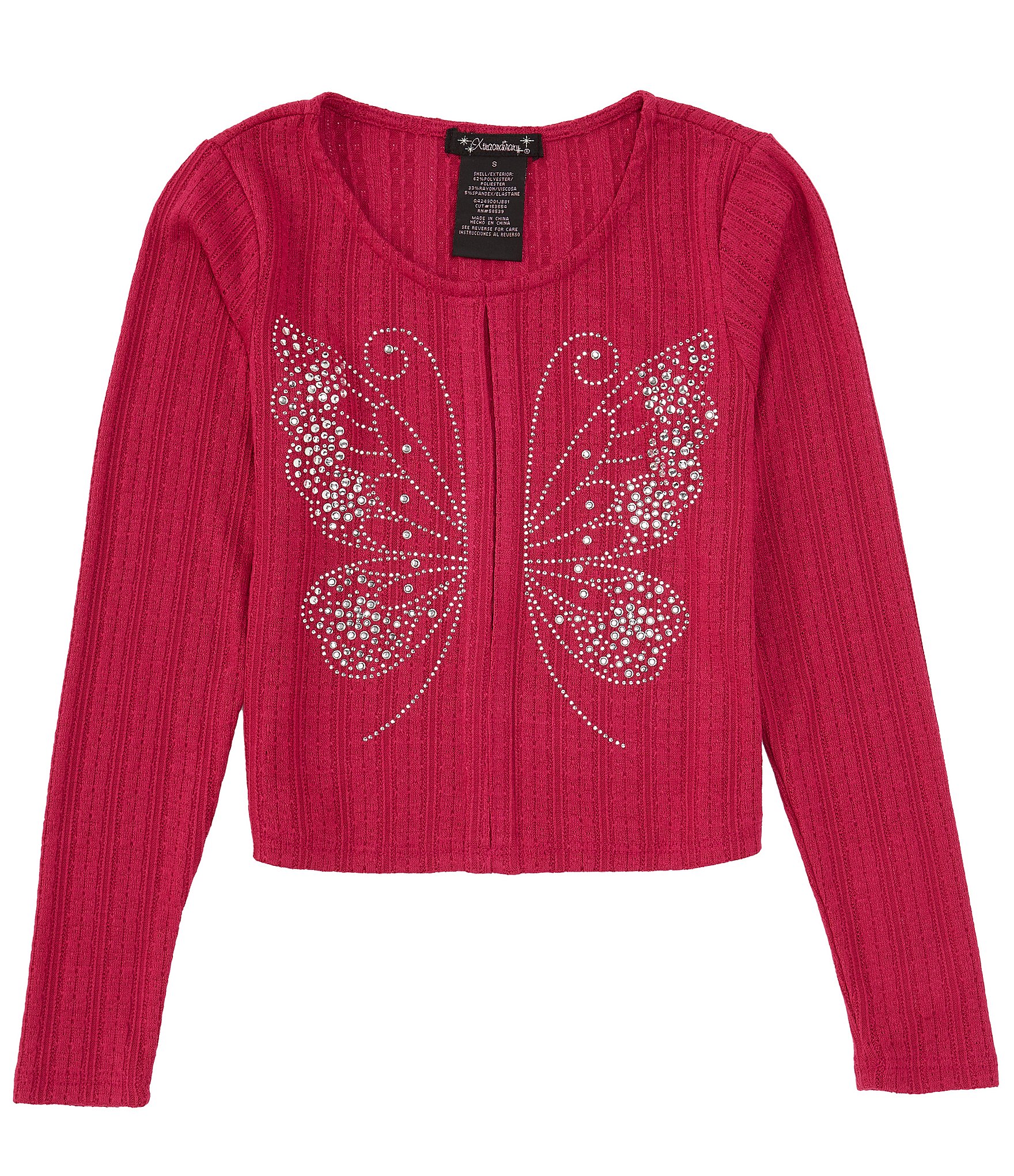 Xtraordinary Big Girls 7-16 Long Sleeve Embellished Butterfly Motif