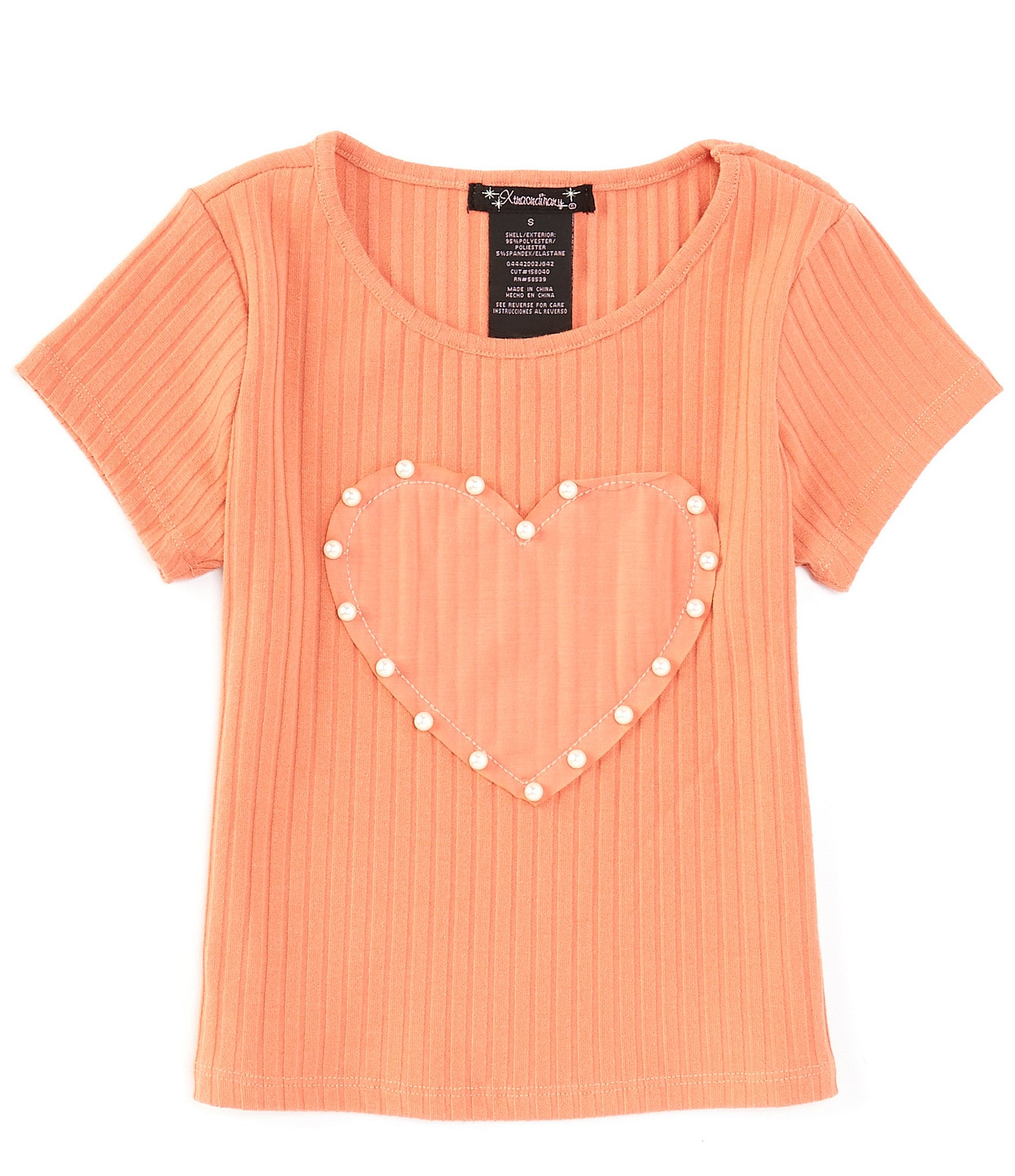 Xtraordinary Big Girls 7-16 Short Sleeve Studded Heart Top