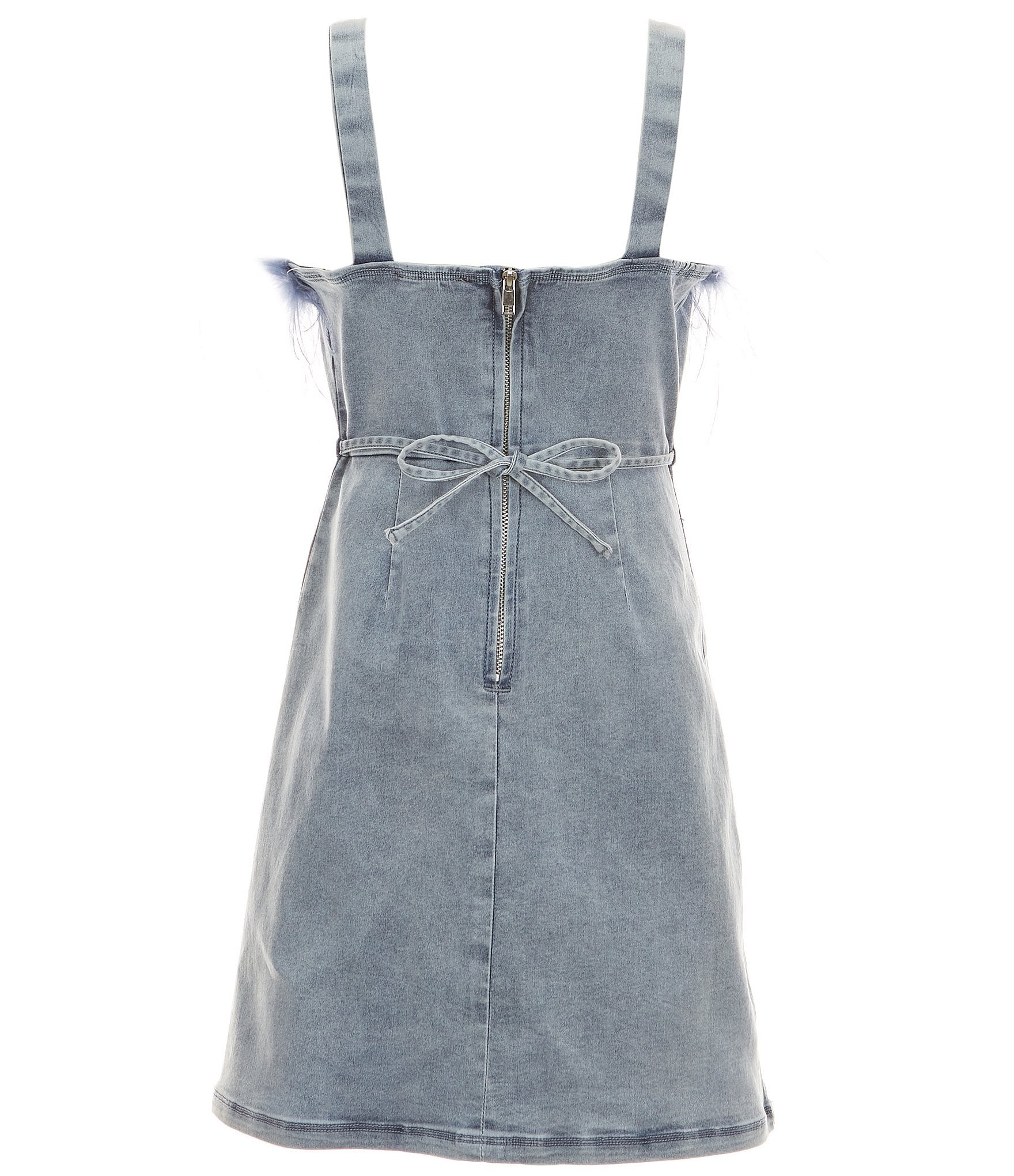 Xtraordinary Big Girls 7-16 Sleeveless Faux-Feather-Trimmed Denim A-Line Dress