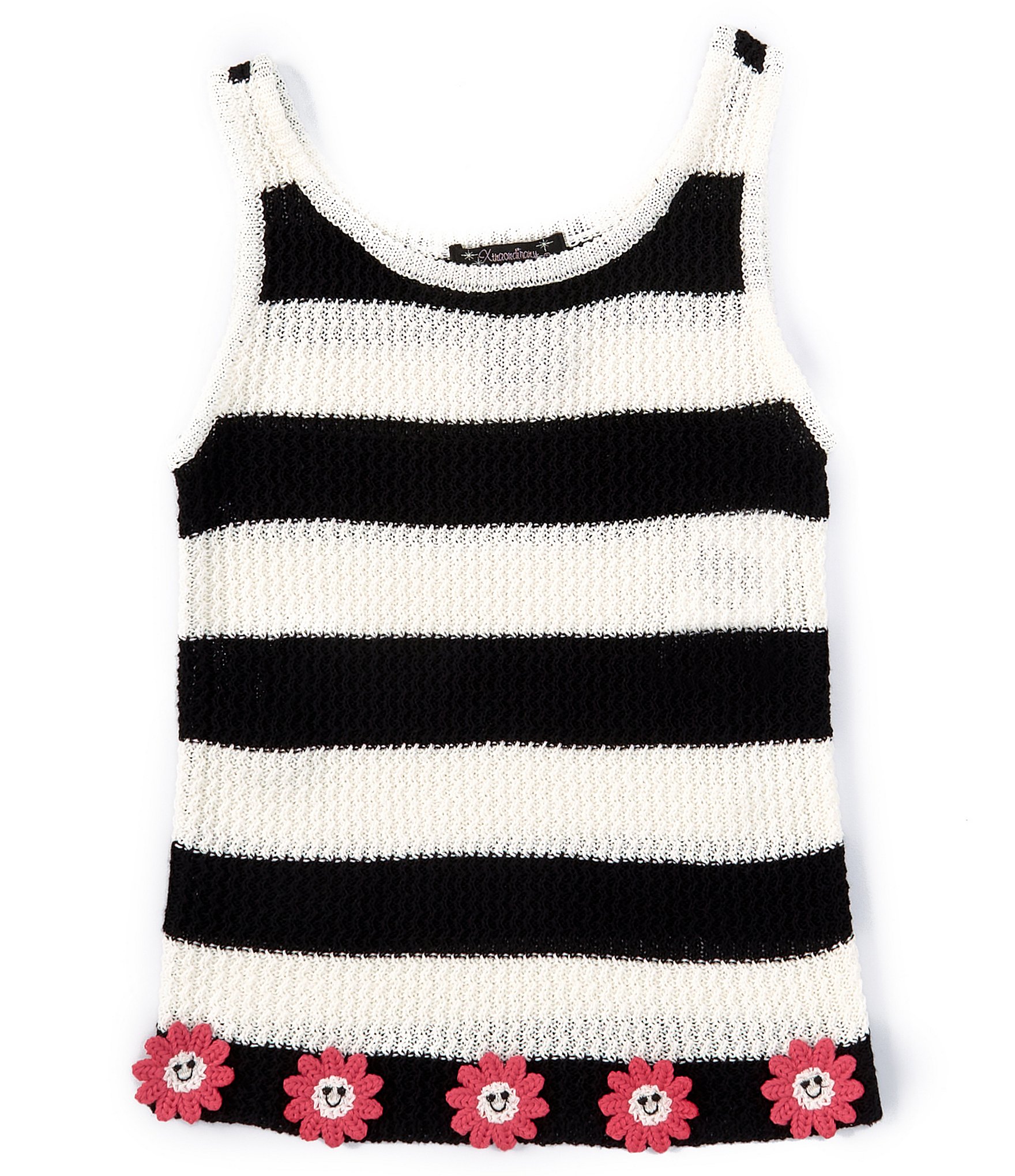 Xtraordinary Big Girls 7-16 Sleeveless Wide-Striped Crochet-Flower 