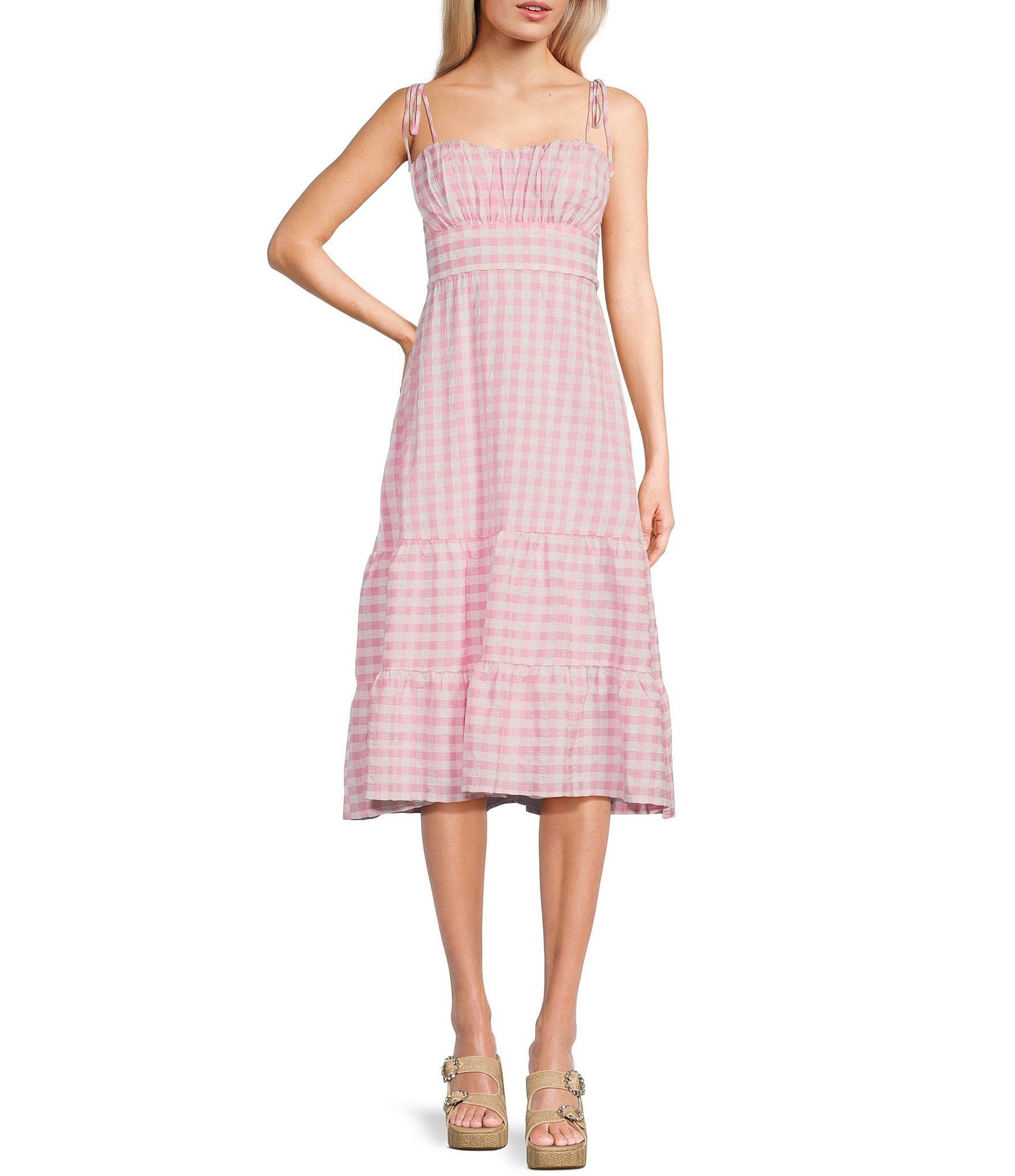 Xtraordinary Sleeveless Checkered Tiered Midi Dress | Dillard's