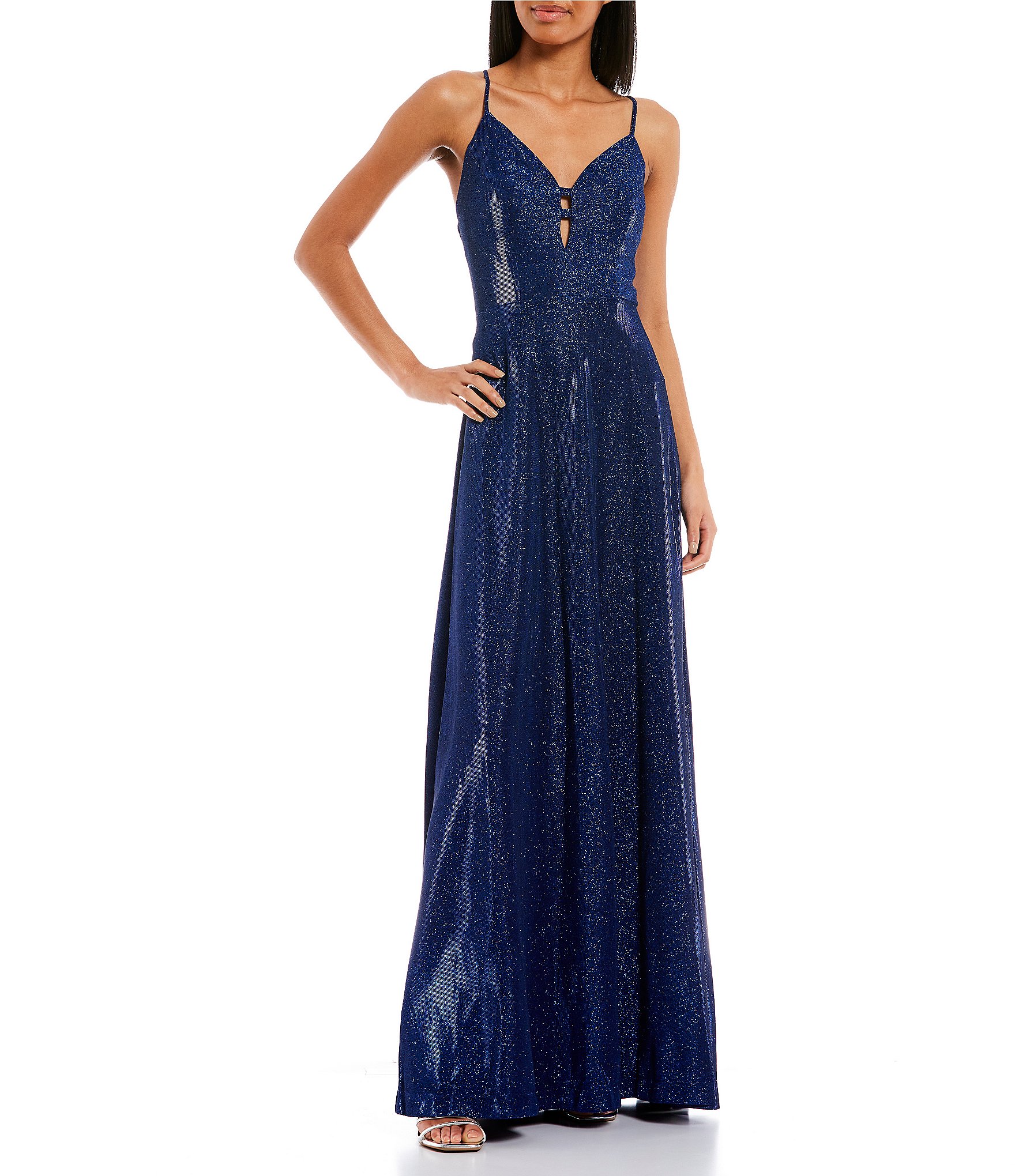 Xtraordinary Sweetheart Neck Front Cut-Out Shiny Long Dress | Dillard's