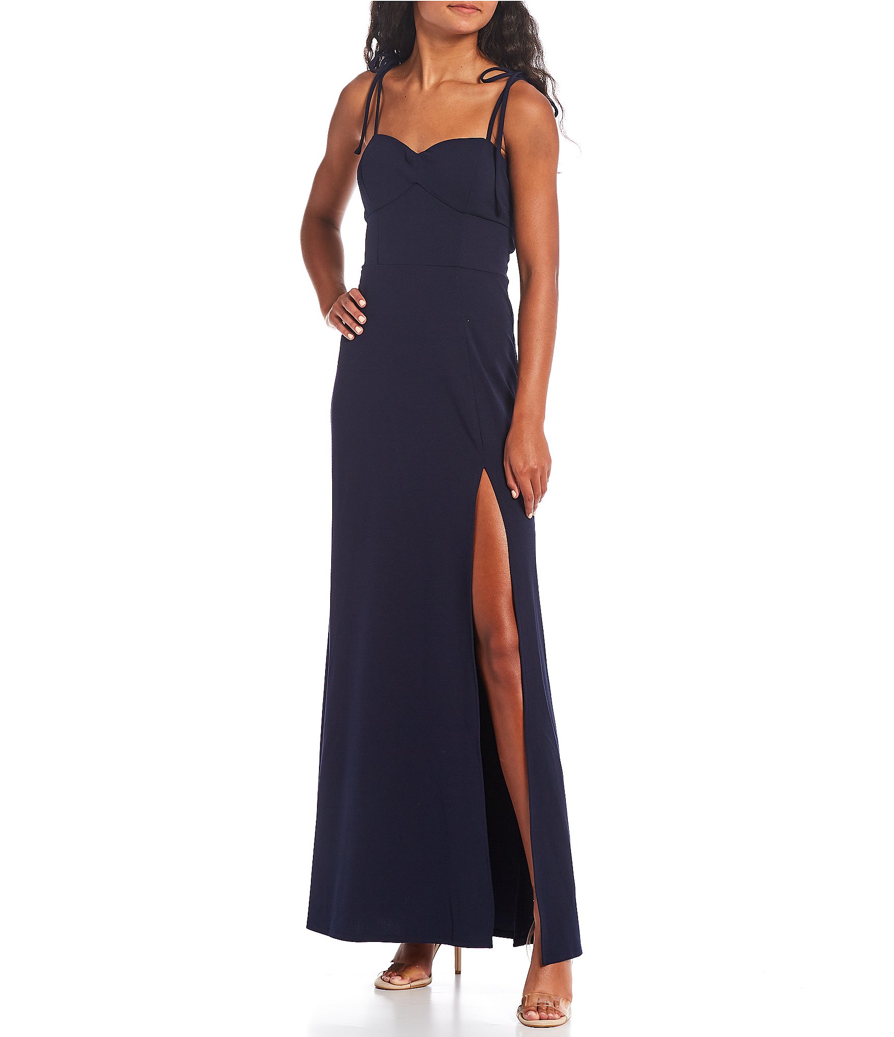 Xtraordinary Tie Shoulders Side Slit Long Dress | Dillard's