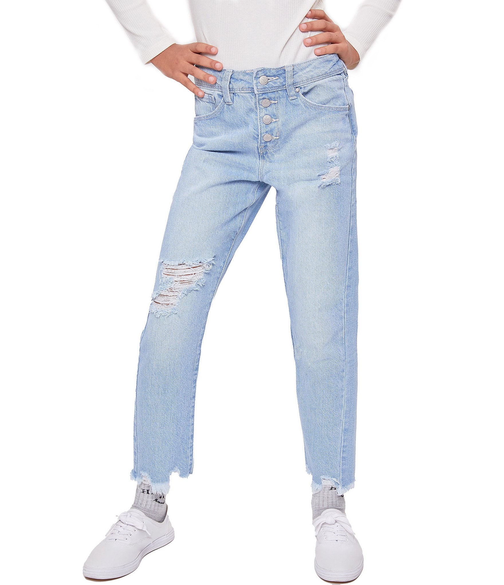 YMI Jeanswear Big Girls 7-14 High-rise Distressed Straight Leg Jean