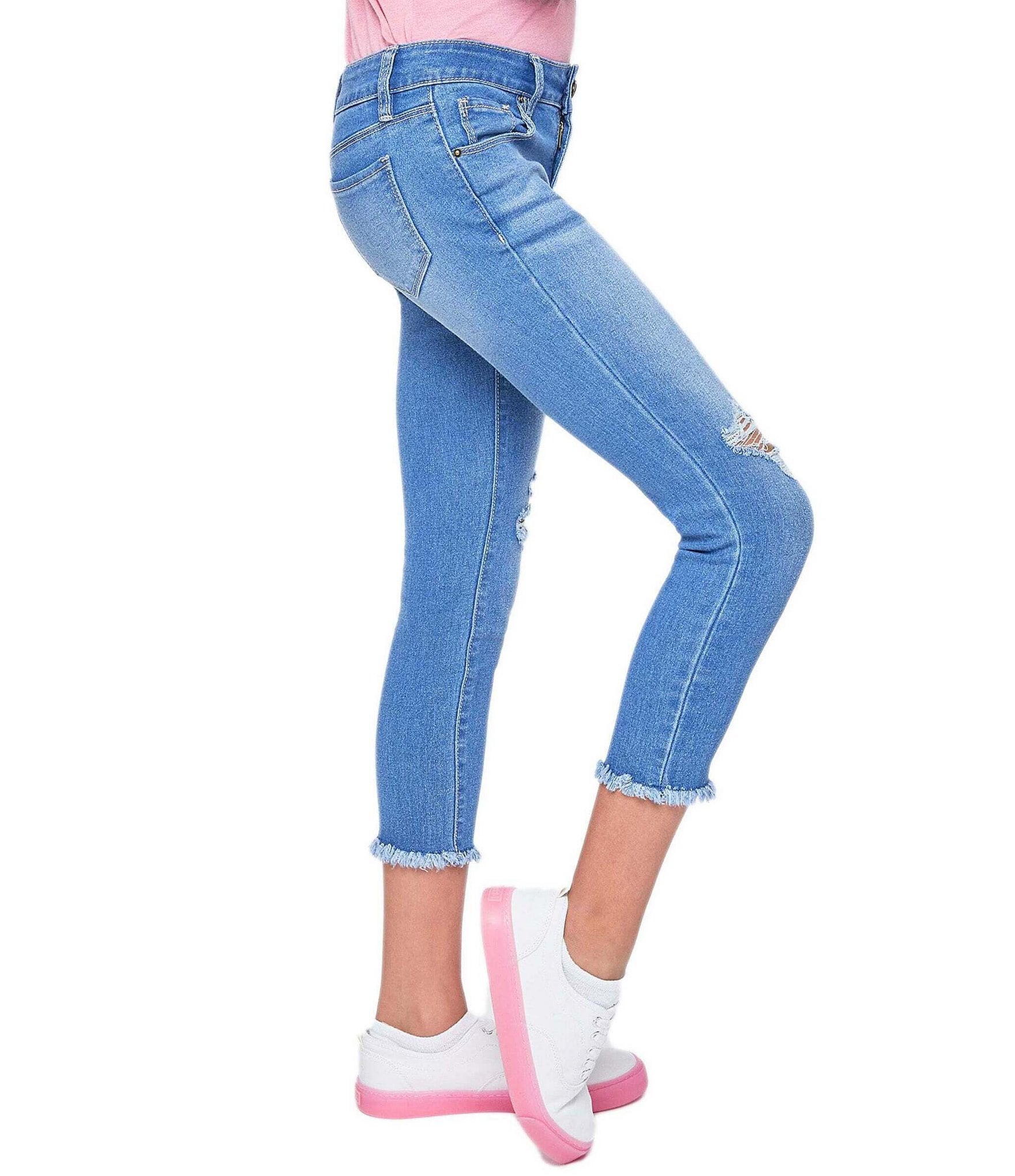 YMI Jeanswear Big Girls 7-14 Mid-Rise Frayed Hem Ankle Jeans