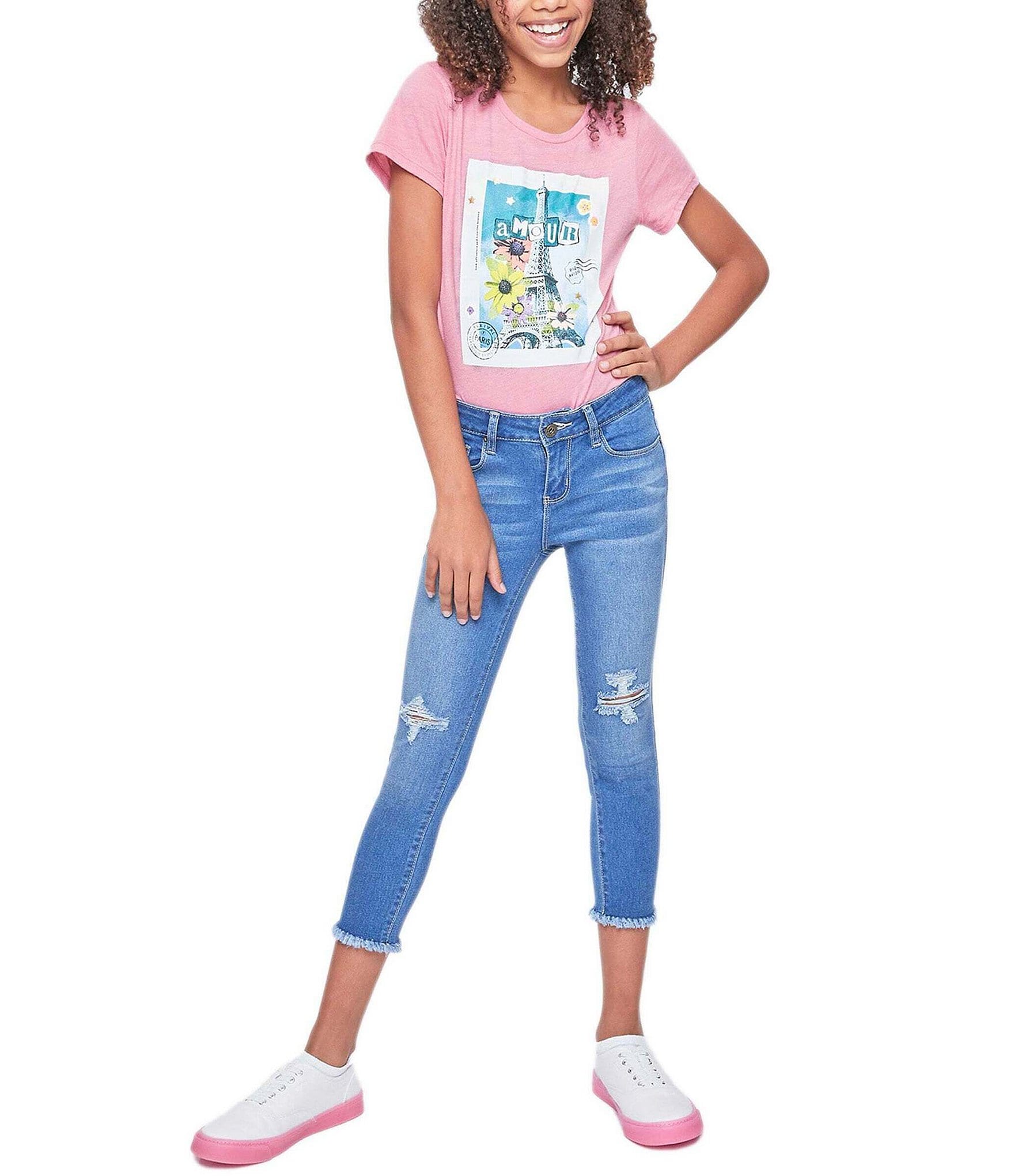 YMI Jeanswear Big Girls 7-14 Mid-Rise Frayed Hem Ankle Jeans