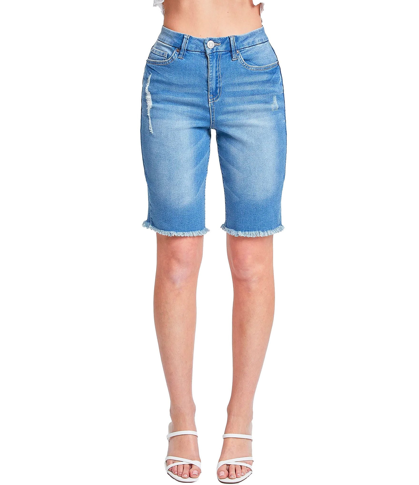 YMI Jeanswear High Rise Frayed Hem Distressed Bermuda Shorts | Dillard's
