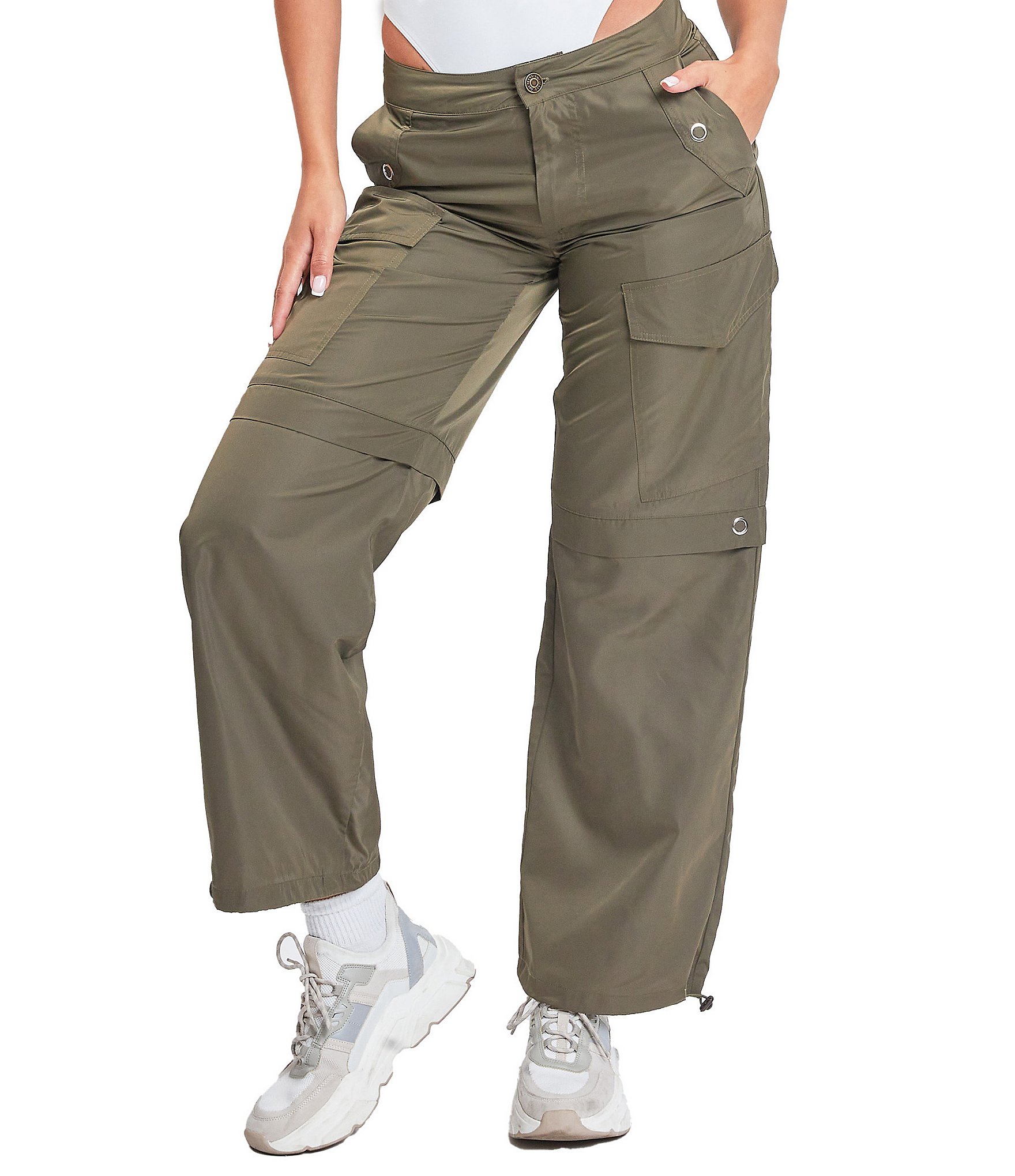 YMI Jeanswear High Rise Nylon Bungee Hem Straight Cargo Pants