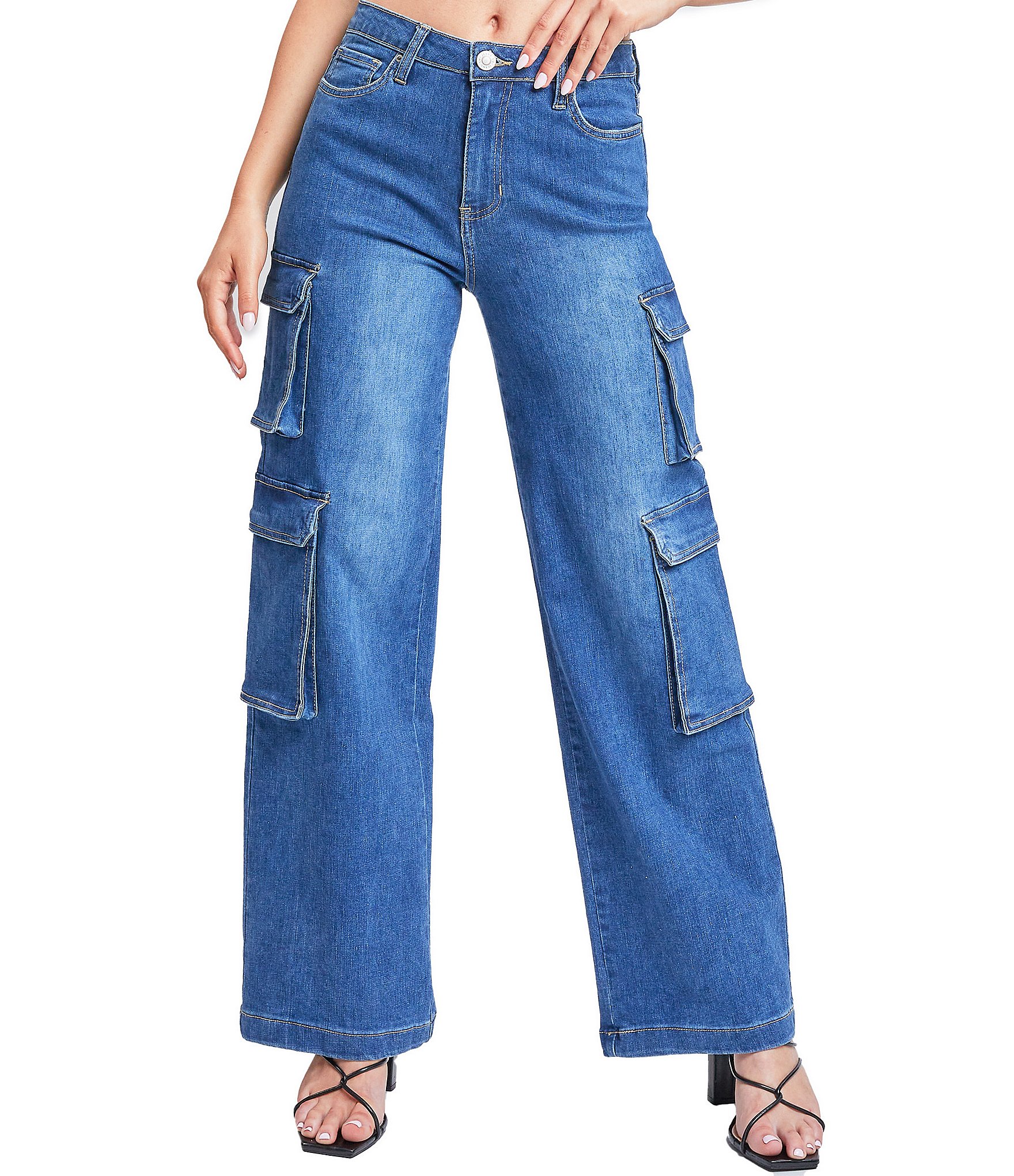 Wide Leg 6 Pocket Cargo Denim Jeans