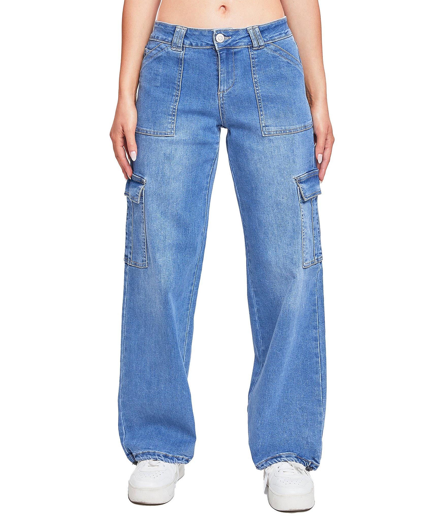 YMI Jeanswear Low Rise Bungee Hem Straight Cargo Jeans | Dillard's