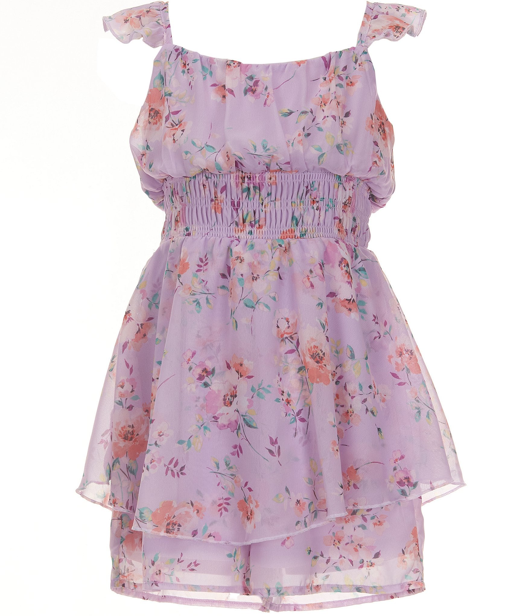 Zunie Big Girls 7-16 Flutter-Sleeve Floral-Print Romper Zunie Big Girls 7-16 Flutter-Sleeve Floral-Print Romper