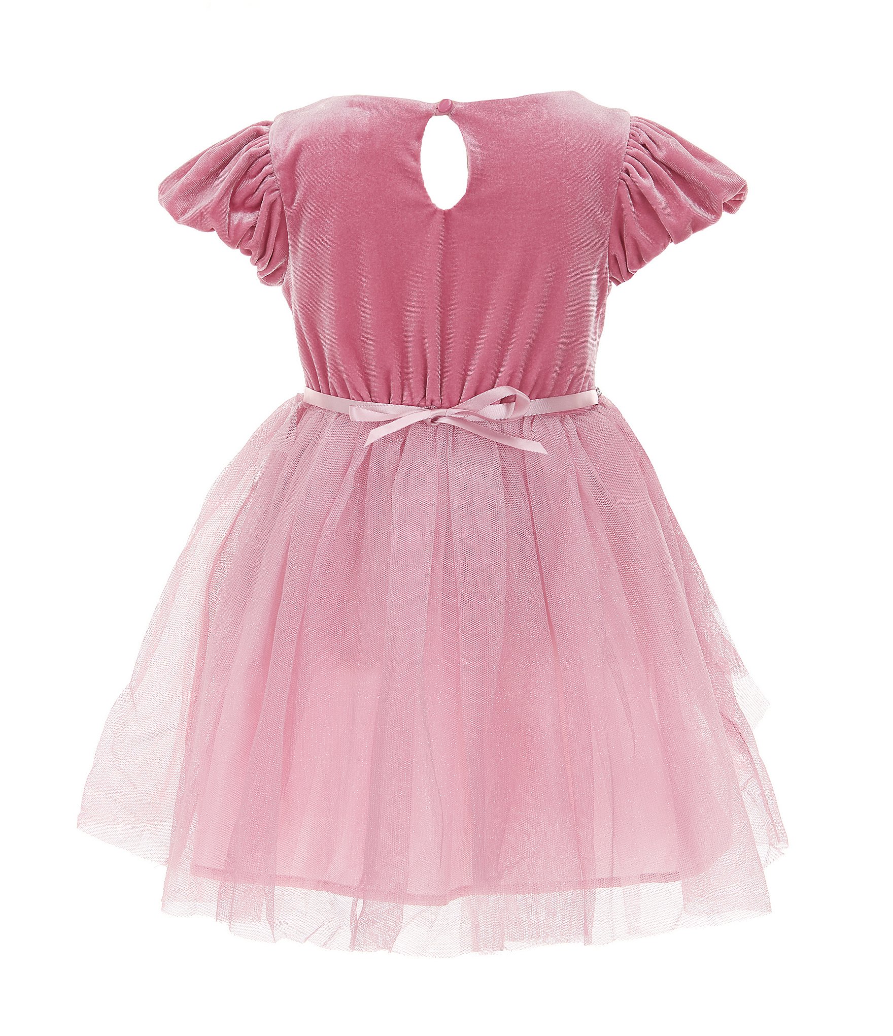 Zunie Little Girls 2-6X Bubble-Sleeve Velvet/Cascading Mesh Skirted Fit-And-Flare Dress