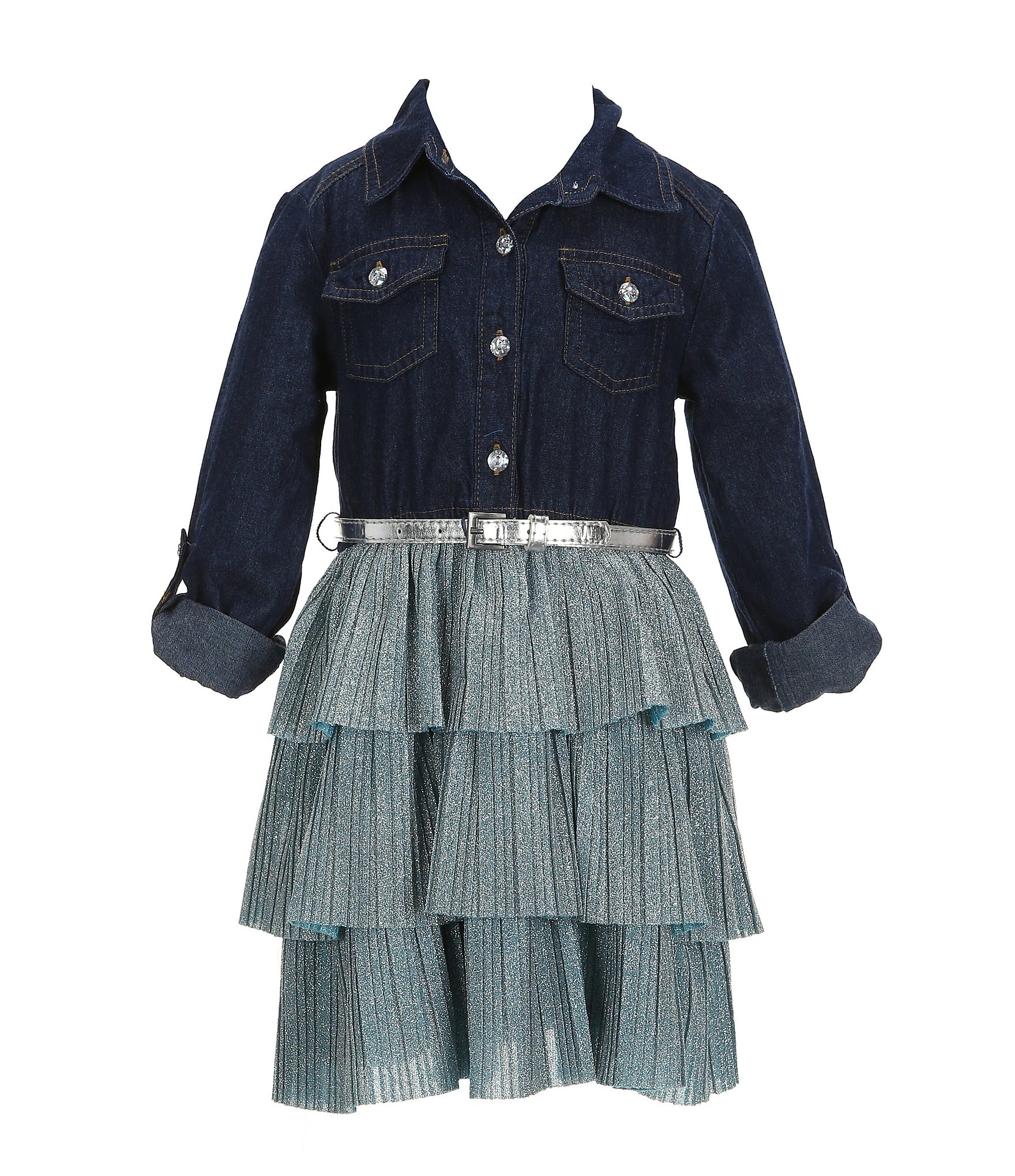 Zunie Little Girls 2-6X Long-Sleeve Denim Bodice/Tutu-Skirted Fit-And-Flare Dress