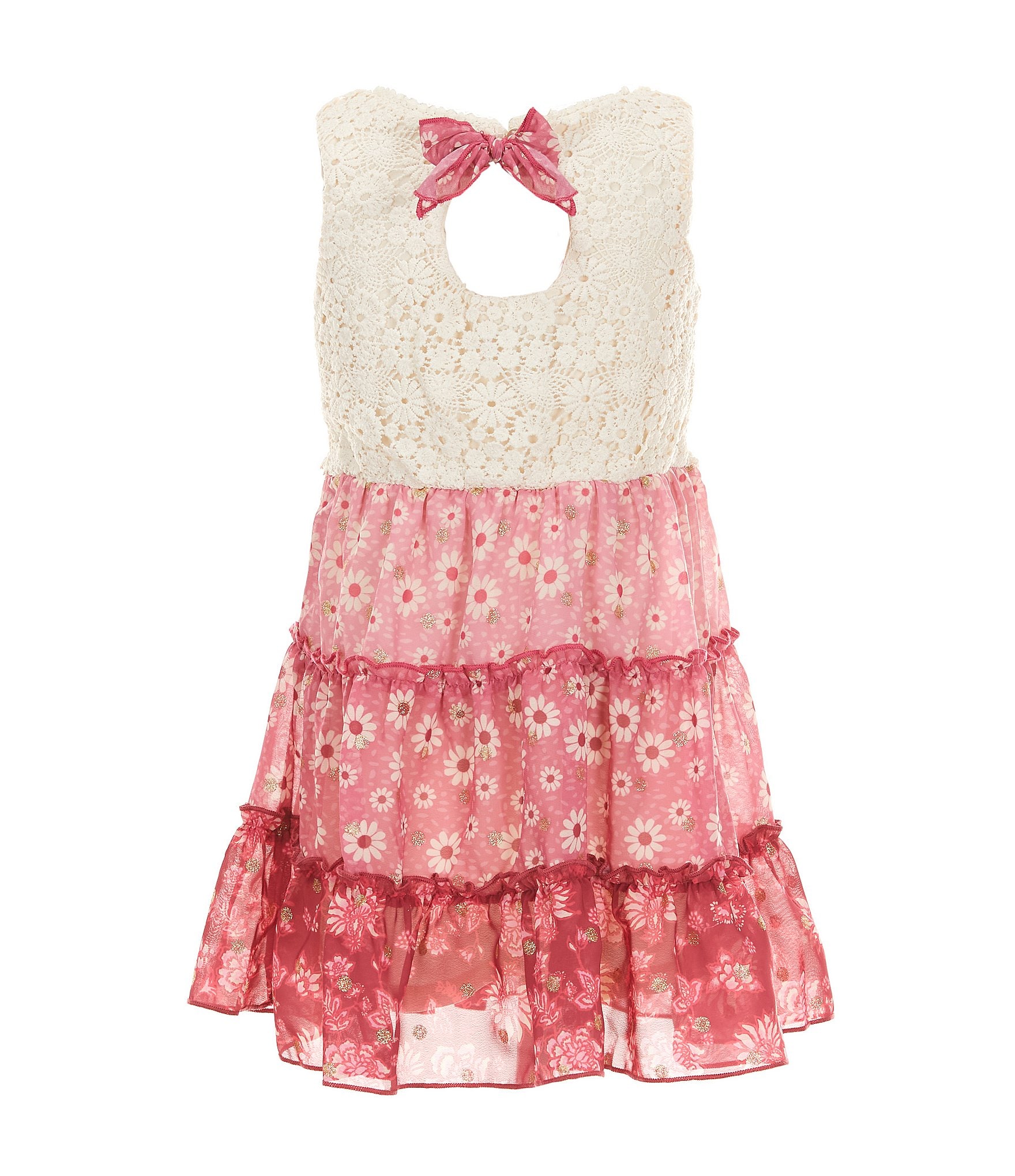 Zunie Little Girls 4-6X Sleeveless Lace-Bodice/Mixed-Media Floral Printed Fit & Flare Dress