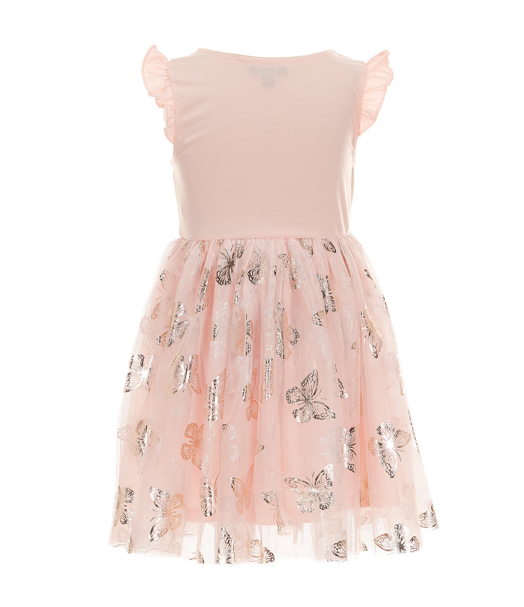 Zunie Little Girls Flutter-Sleeve Foiled-Butterfly Fit-And-Flare Dress