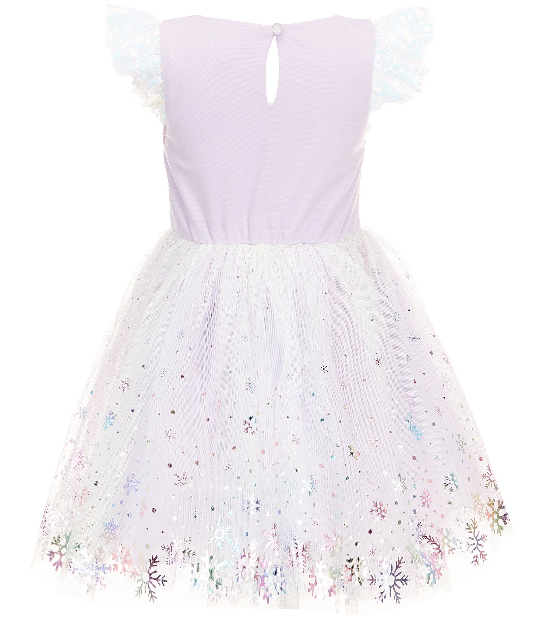 Zunie Little Girls Flutter-Sleeve Sequin-Front-Bodice/Snowflake-Foiled-Mesh Skirted Fit-And-Flare Dress