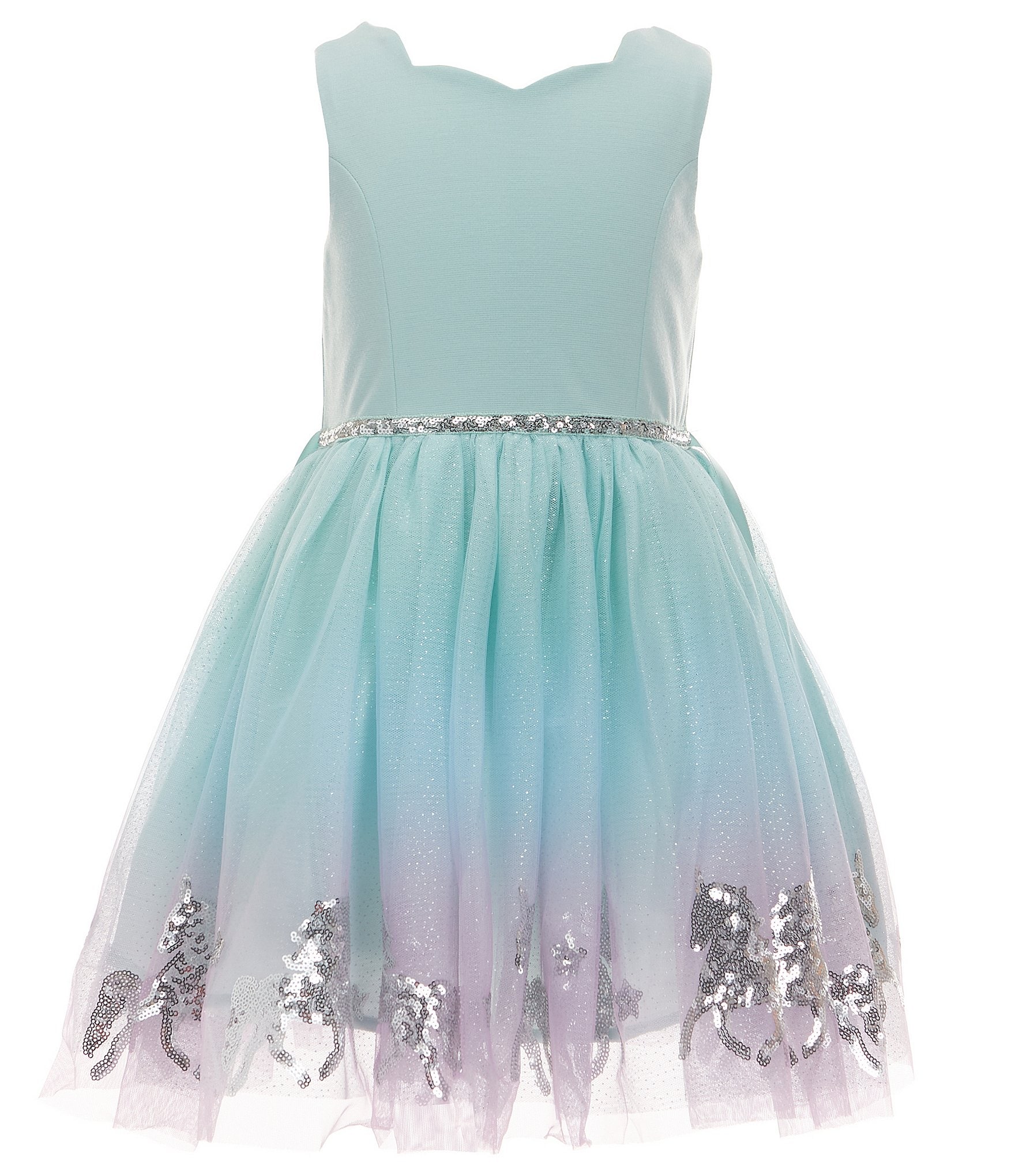 Zunie Little/Big Girls 4-8 Sleeveless Solid Ponte Bodice/Ombre Border-Hem Fit-And-Flare Dress